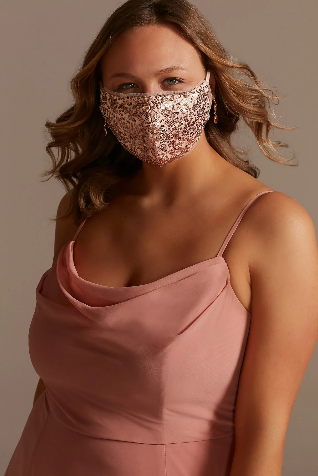Sequined Tulle-Trim Mask with Adjustable Ear Loops