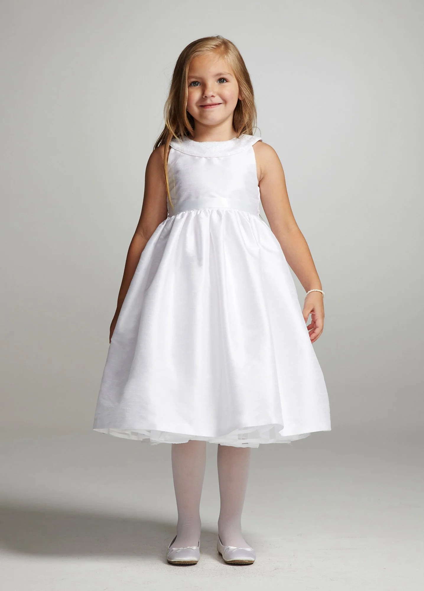 Shantung Flower Girl Dress with Sequin Neckline