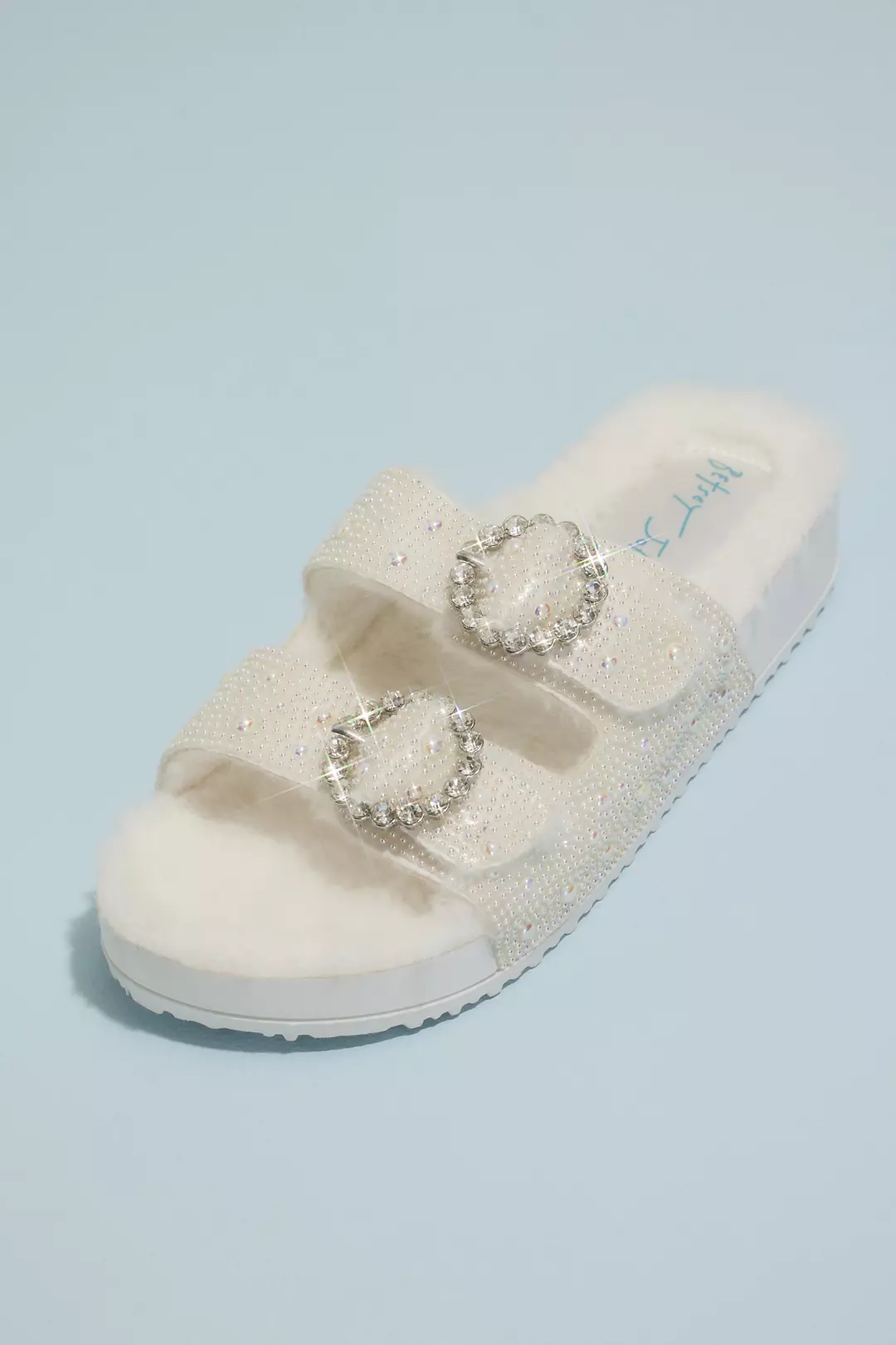 Shearling Jeweled Slide Sandals - Image 4