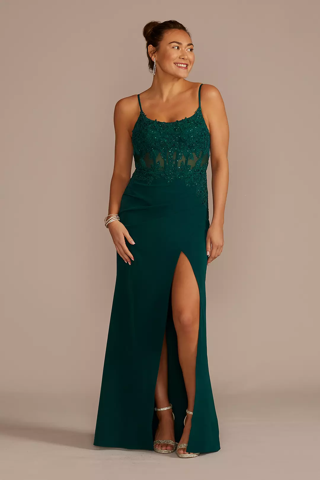 Sheath Crepe Gown with Embellished Corset Bodice - Image 10