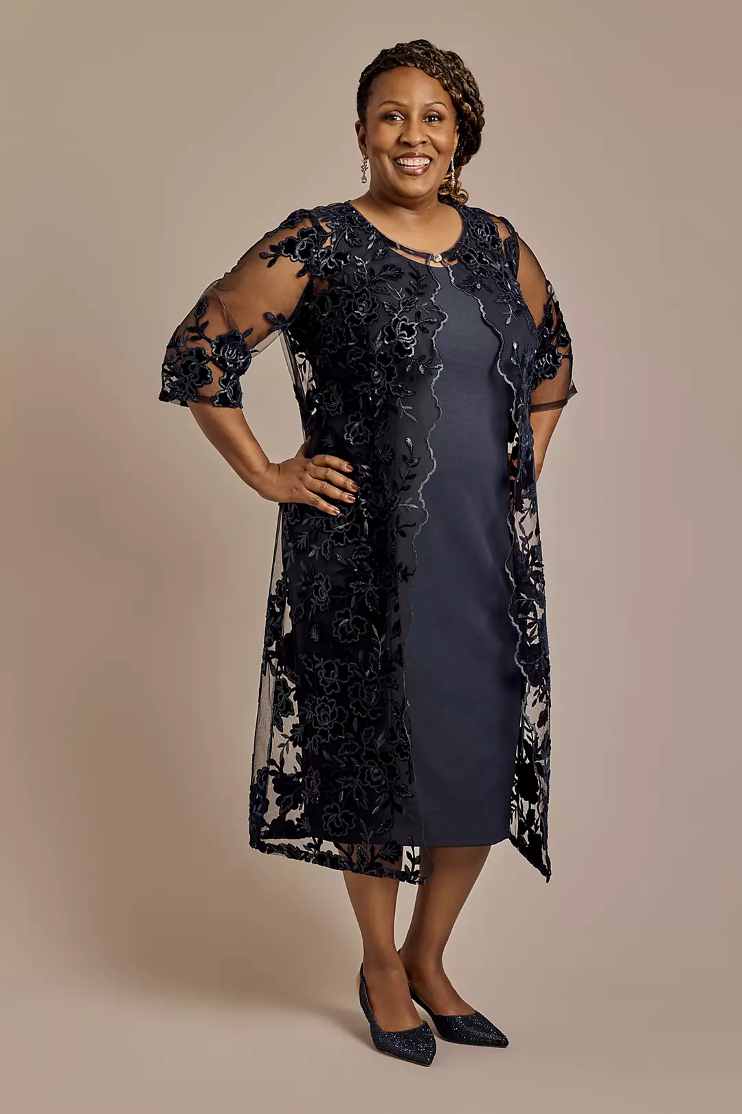 Sheath Dress with Matching Scalloped Lace Jacket - Image 4