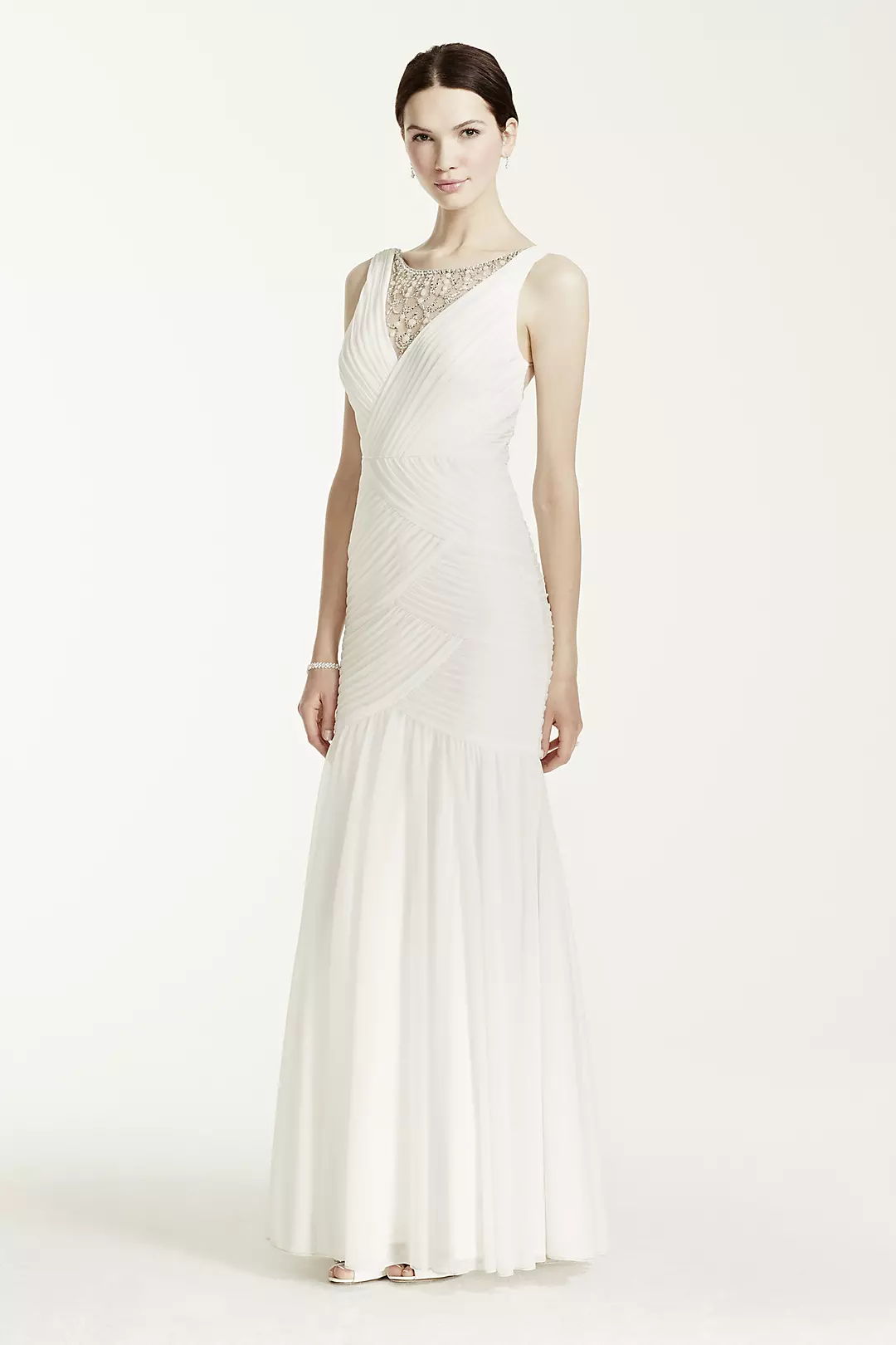Sheath Gown with Crystal Beaded Illusion Neckline - Image 3