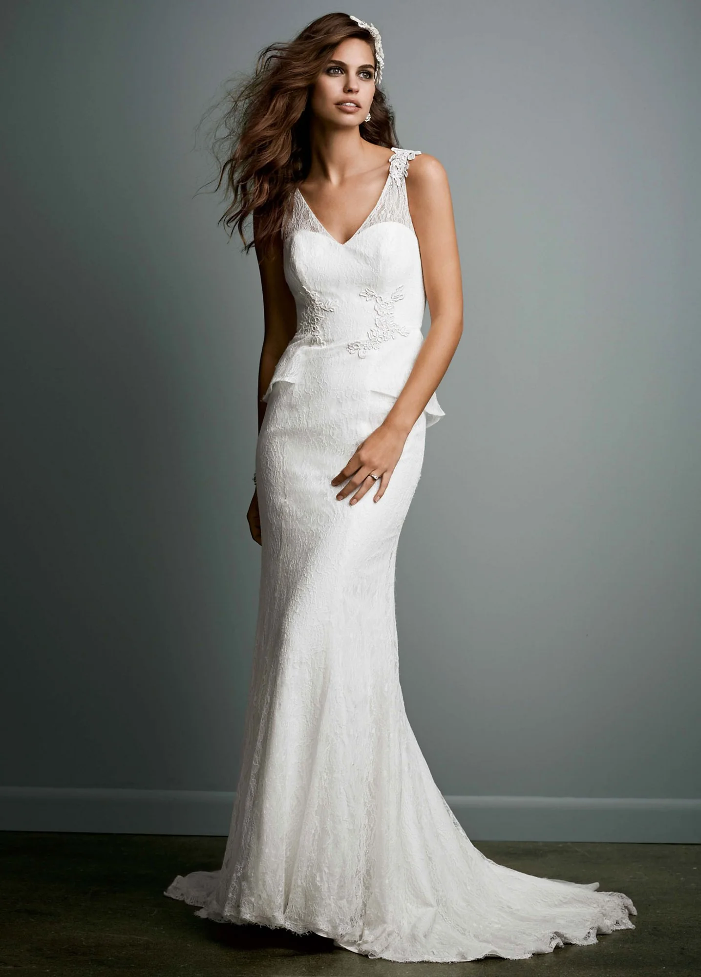 Sheath Lace Gown with V Neck and Illusion Back - Image 2