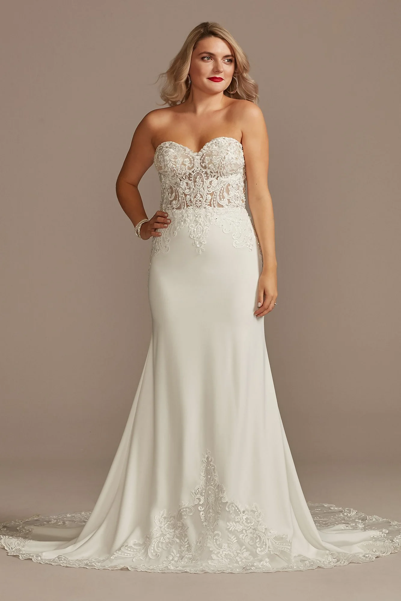 Lace Sheer Beaded Bodice Wedding Dress - Image 13