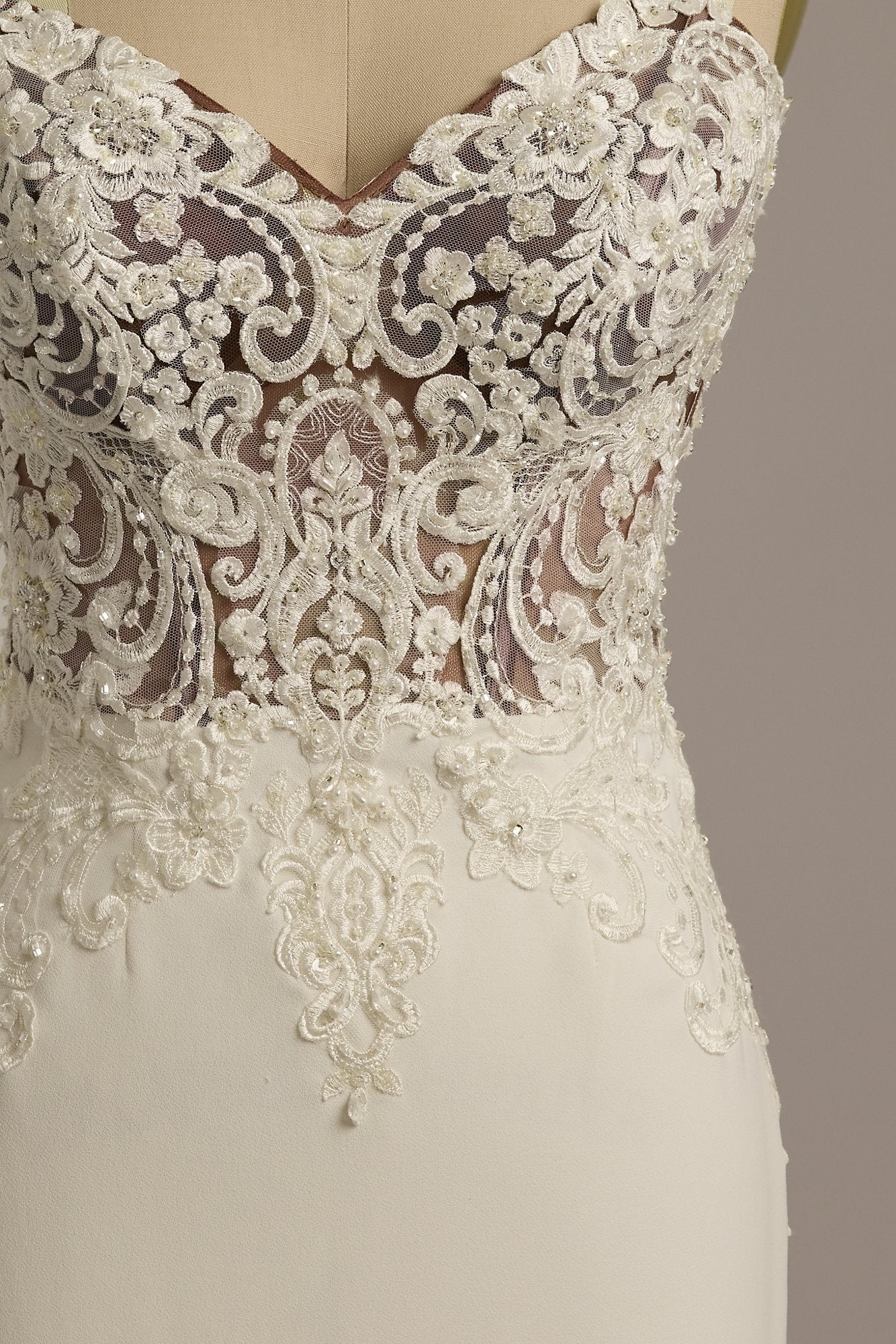 Lace Sheer Beaded Bodice Wedding Dress - Image 17