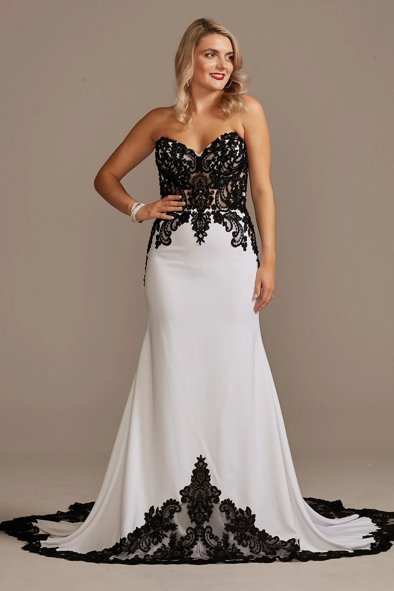Lace Sheer Beaded Bodice Wedding Dress - Image 24