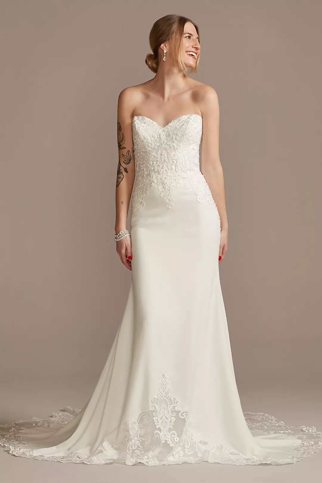 Lace Sheer Beaded Bodice Wedding Dress - Image 42