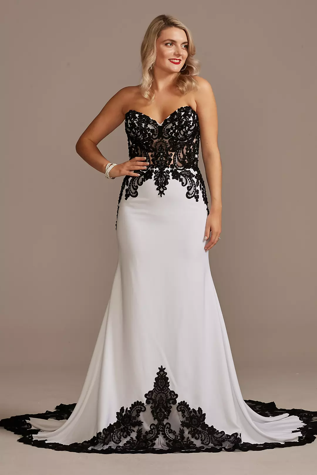 Lace Sheer Beaded Bodice Wedding Dress - Image 44
