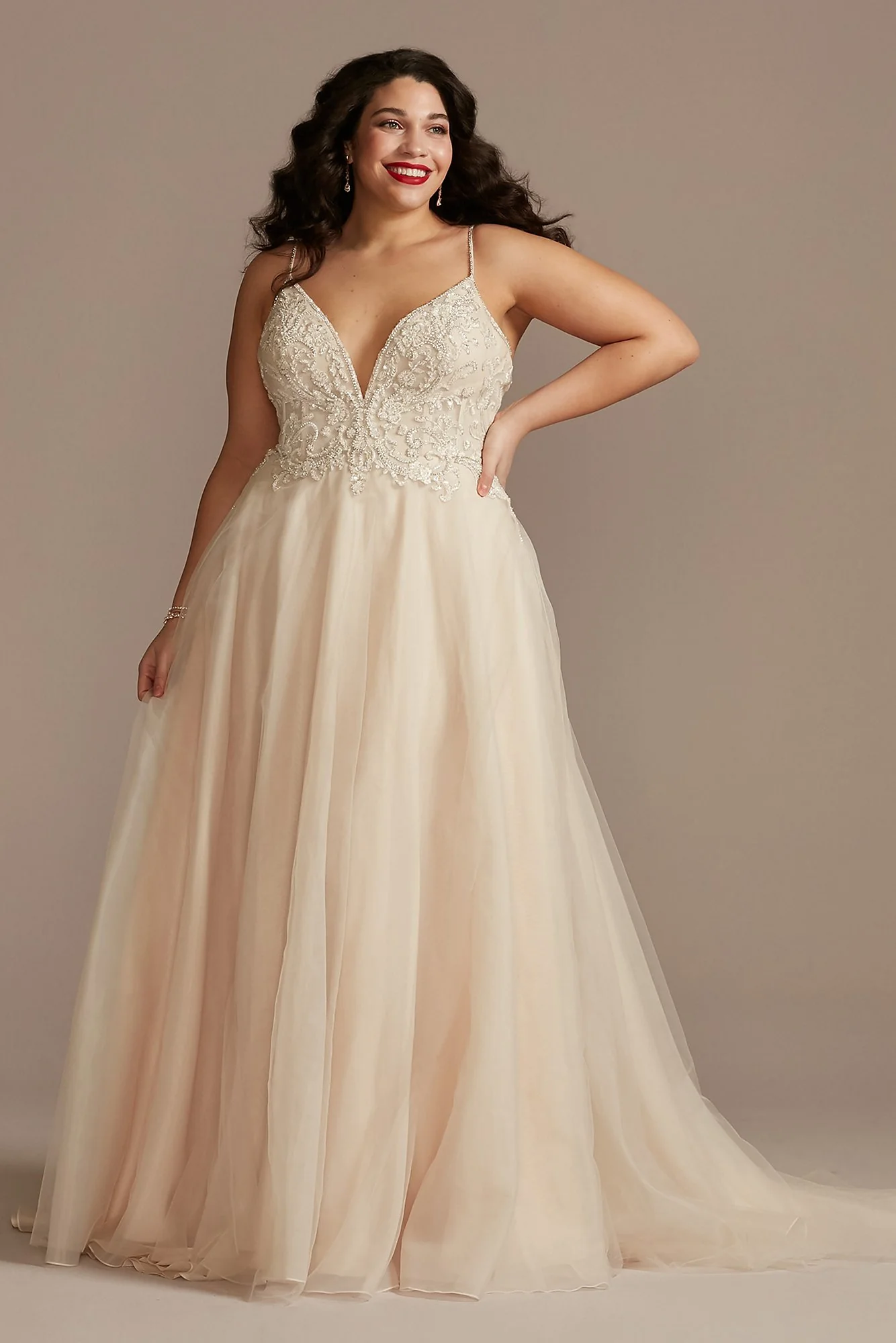 Sheer Beaded Bodice Organza A-Line Wedding Dress - Image 15
