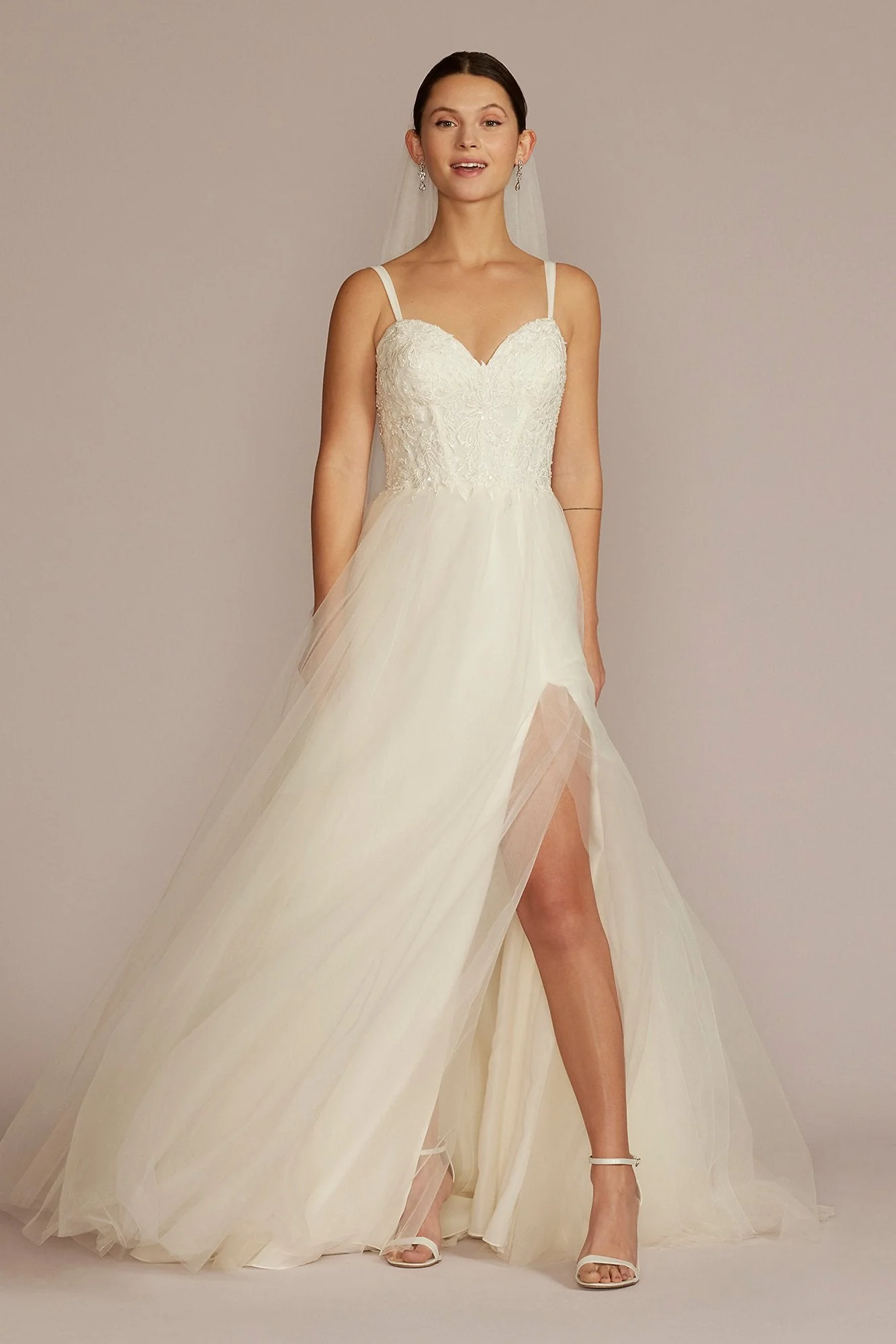 Sheer Boned Bodice Spaghetti Strap Wedding Dress - Image 11