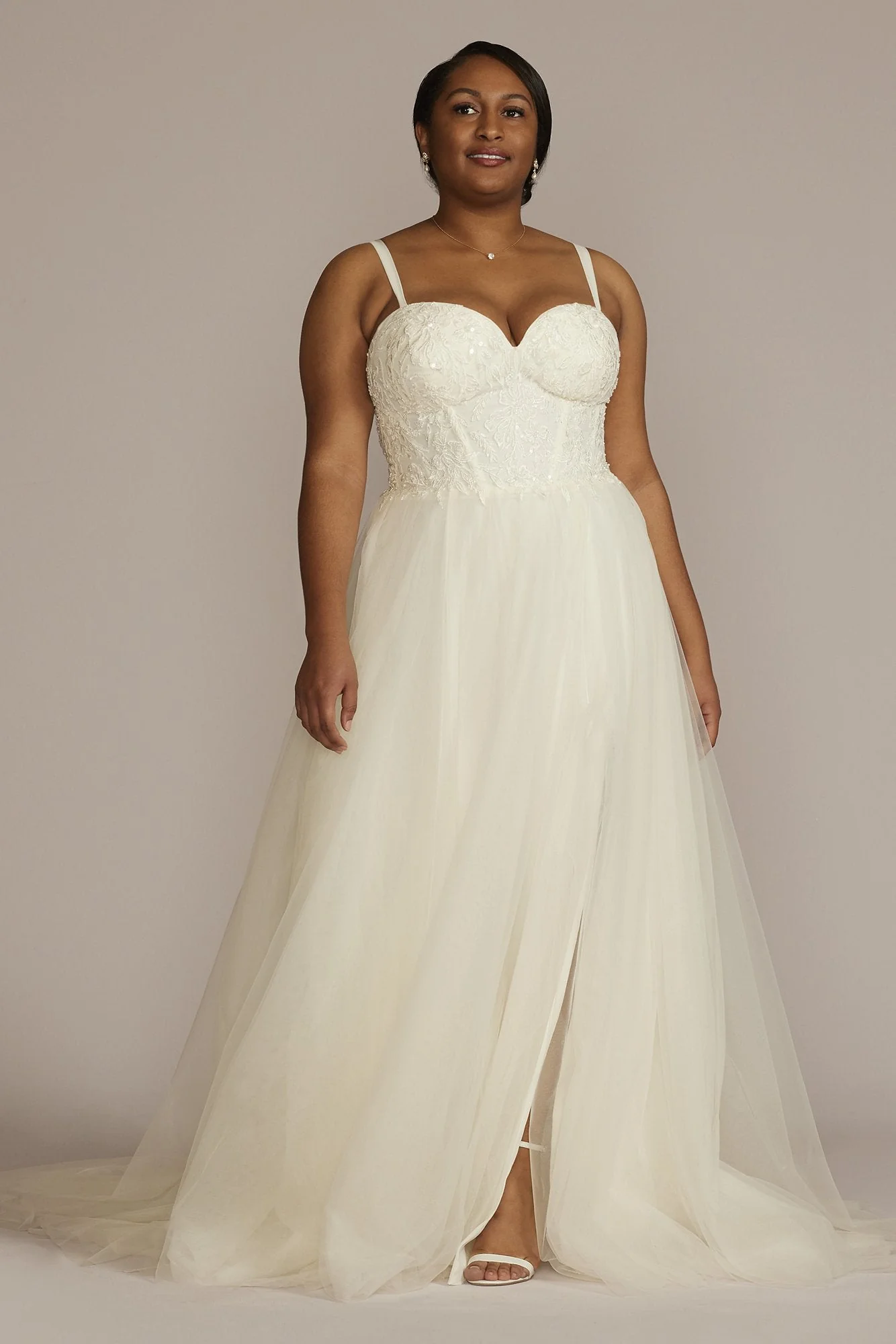 Sheer Boned Bodice Spaghetti Strap Wedding Dress - Image 22