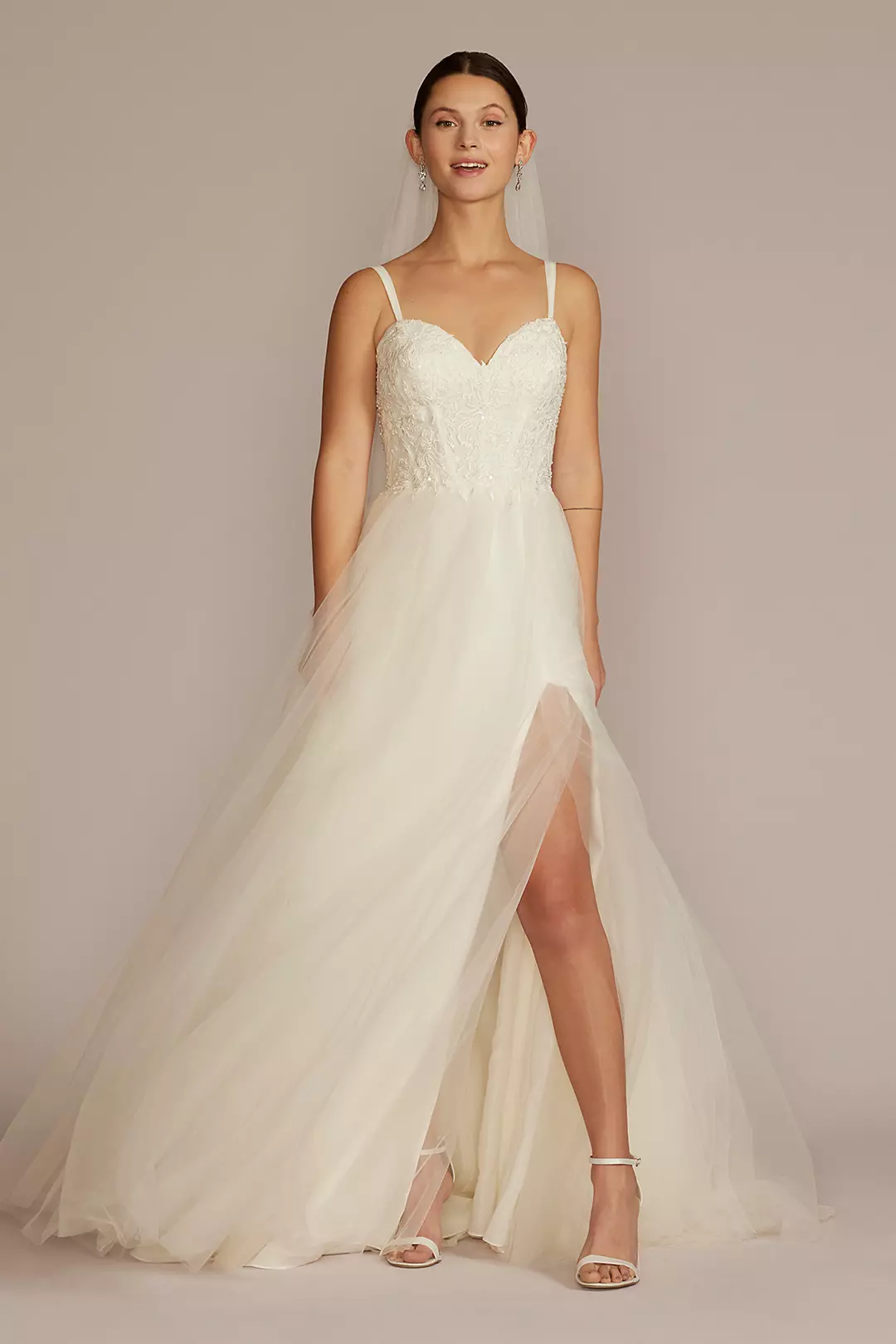 Sheer Boned Bodice Spaghetti Strap Wedding Dress - Image 27