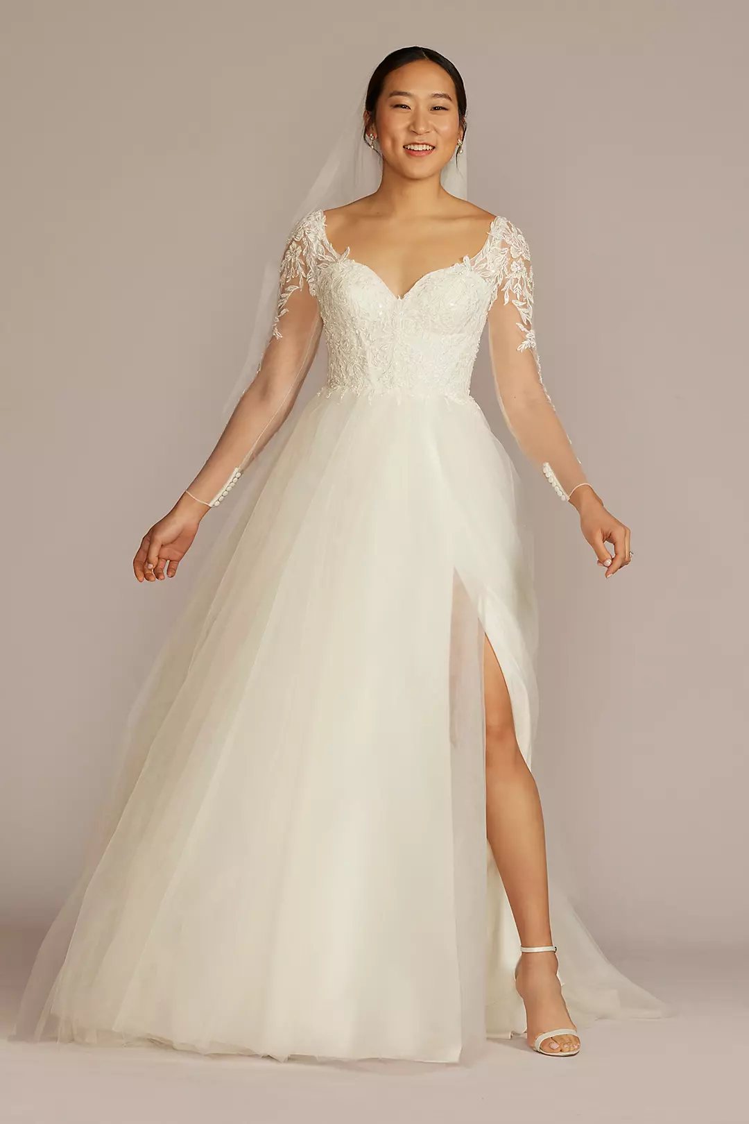 Sheer Boned Bodice Spaghetti Strap Wedding Dress - Image 31