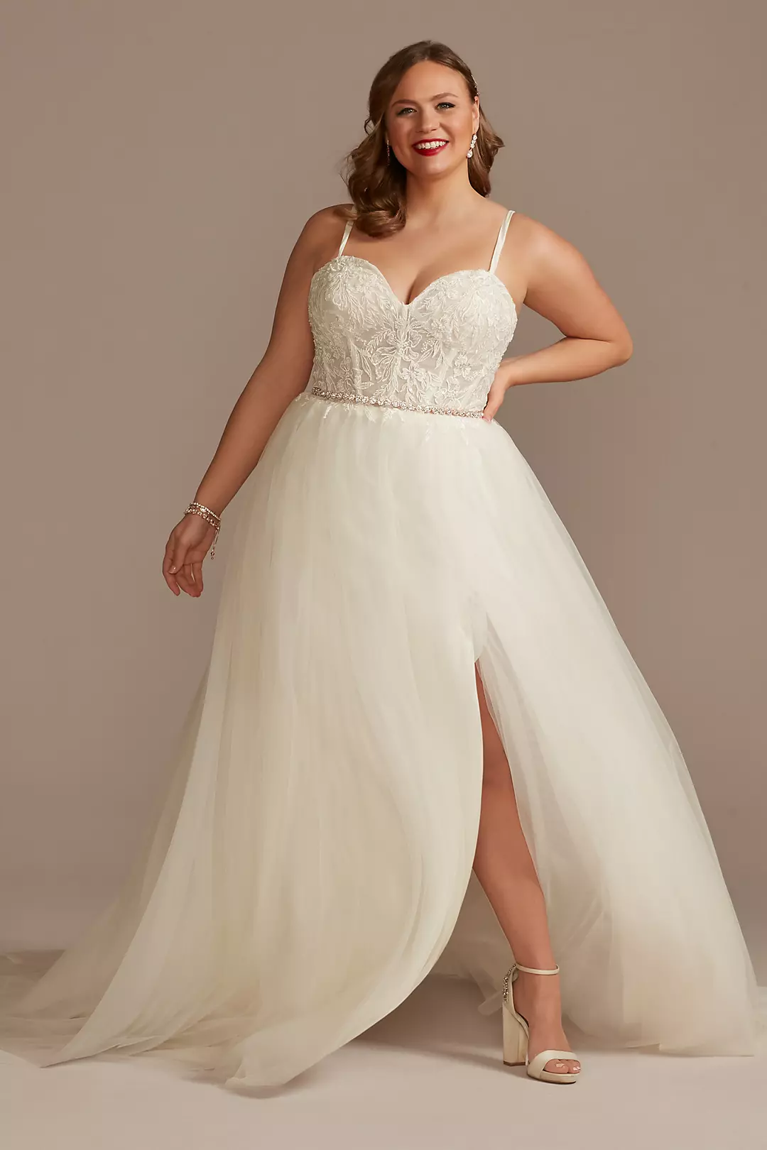 Sheer Boned Bodice Spaghetti Strap Wedding Dress - Image 32