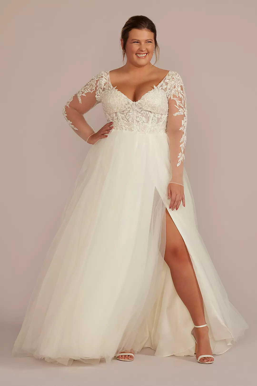 Sheer Boned Bodice Spaghetti Strap Wedding Dress - Image 33