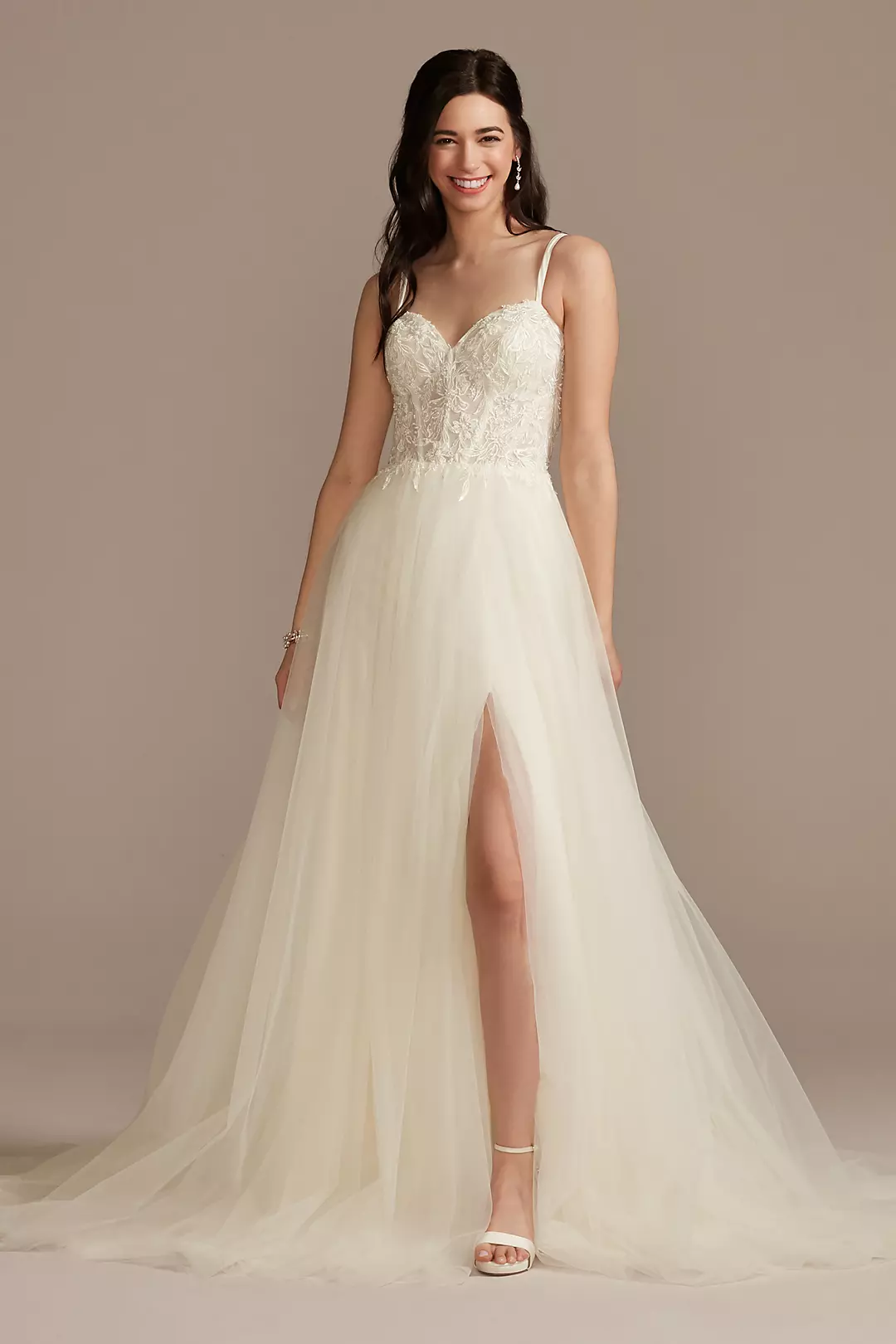Sheer Boned Bodice Spaghetti Strap Wedding Dress - Image 34