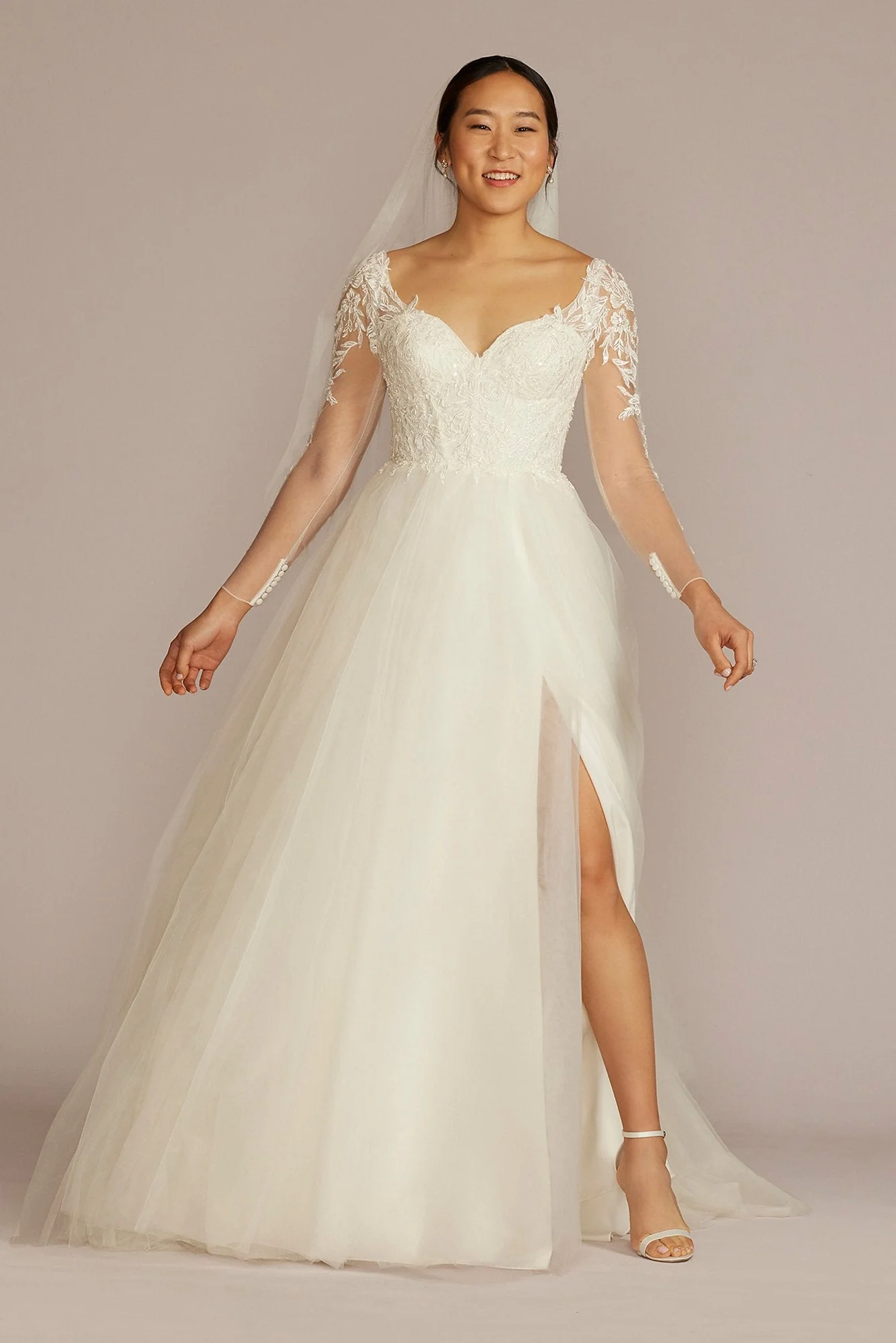Sheer Boned Bodice Spaghetti Strap Wedding Dress - Image 41