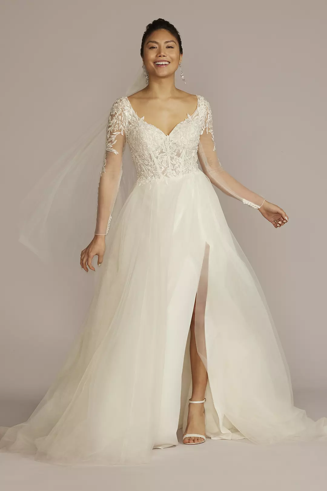 Sheer Boned Bodice Spaghetti Strap Wedding Dress - Image 43