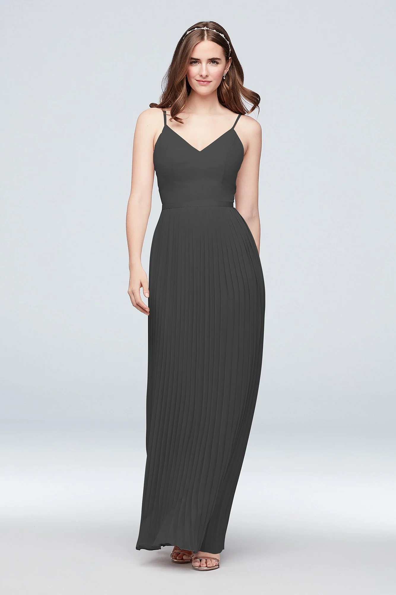 Sheer Chiffon Bridesmaid Dress with Pleated Skirt - Image 35