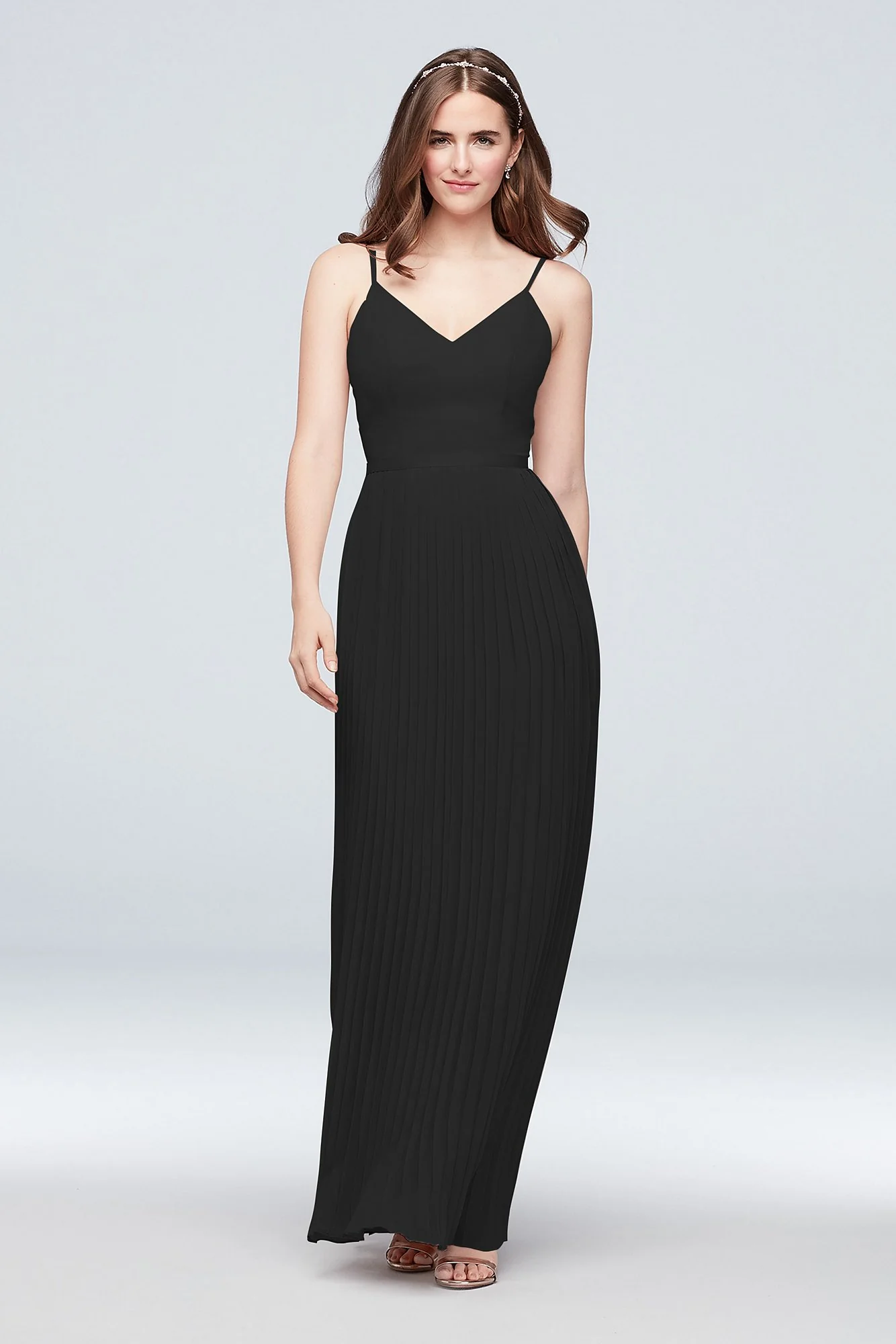 Sheer Chiffon Bridesmaid Dress with Pleated Skirt - Image 43