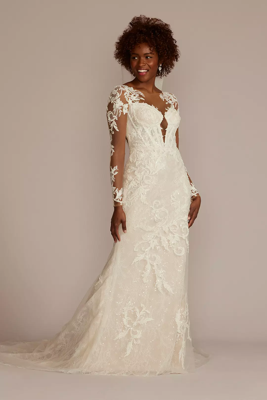 Sheer Corset Bodice Sheath Wedding Dress - Image 11