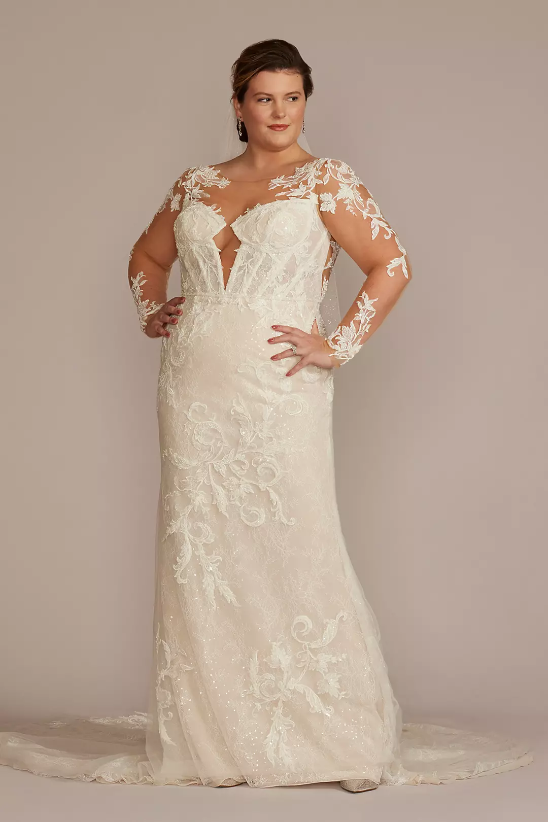Sheer Corset Bodice Sheath Wedding Dress - Image 17