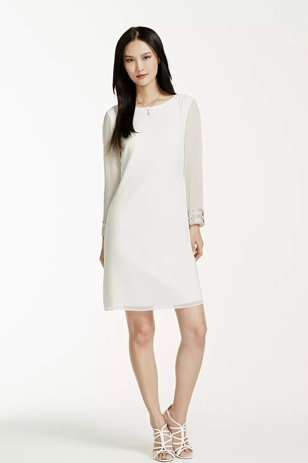 Sheer Long Sleeved Beaded Cuff Short Dress - Image 4