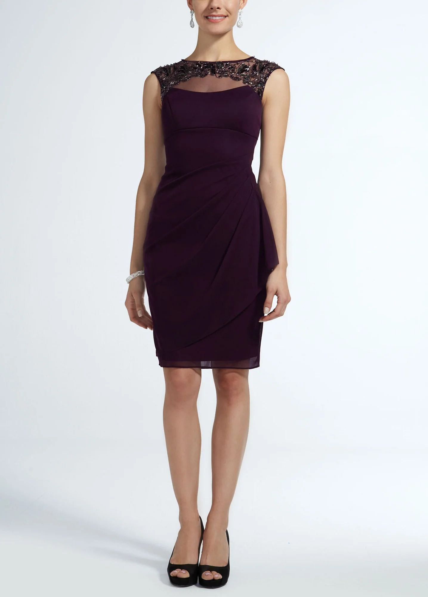 Sheer Matte Jersey Dress with Illusion Neckline - Image 2