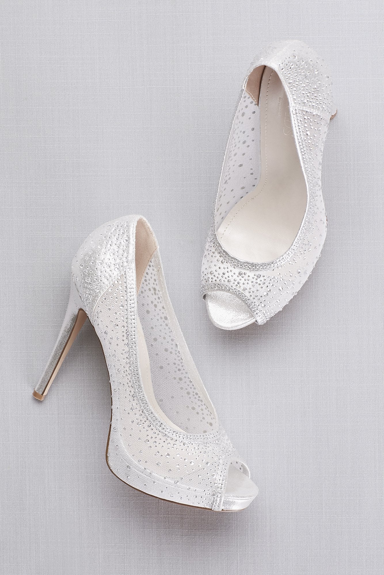 Sheer Mesh Peep-Toe Platform Heels with Crystals