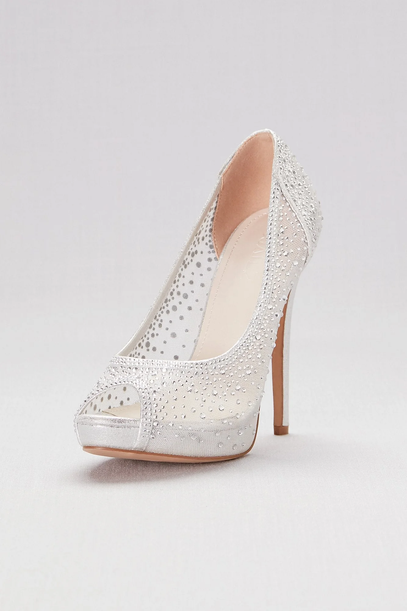 Sheer Mesh Peep-Toe Platform Heels with Crystals - Image 2