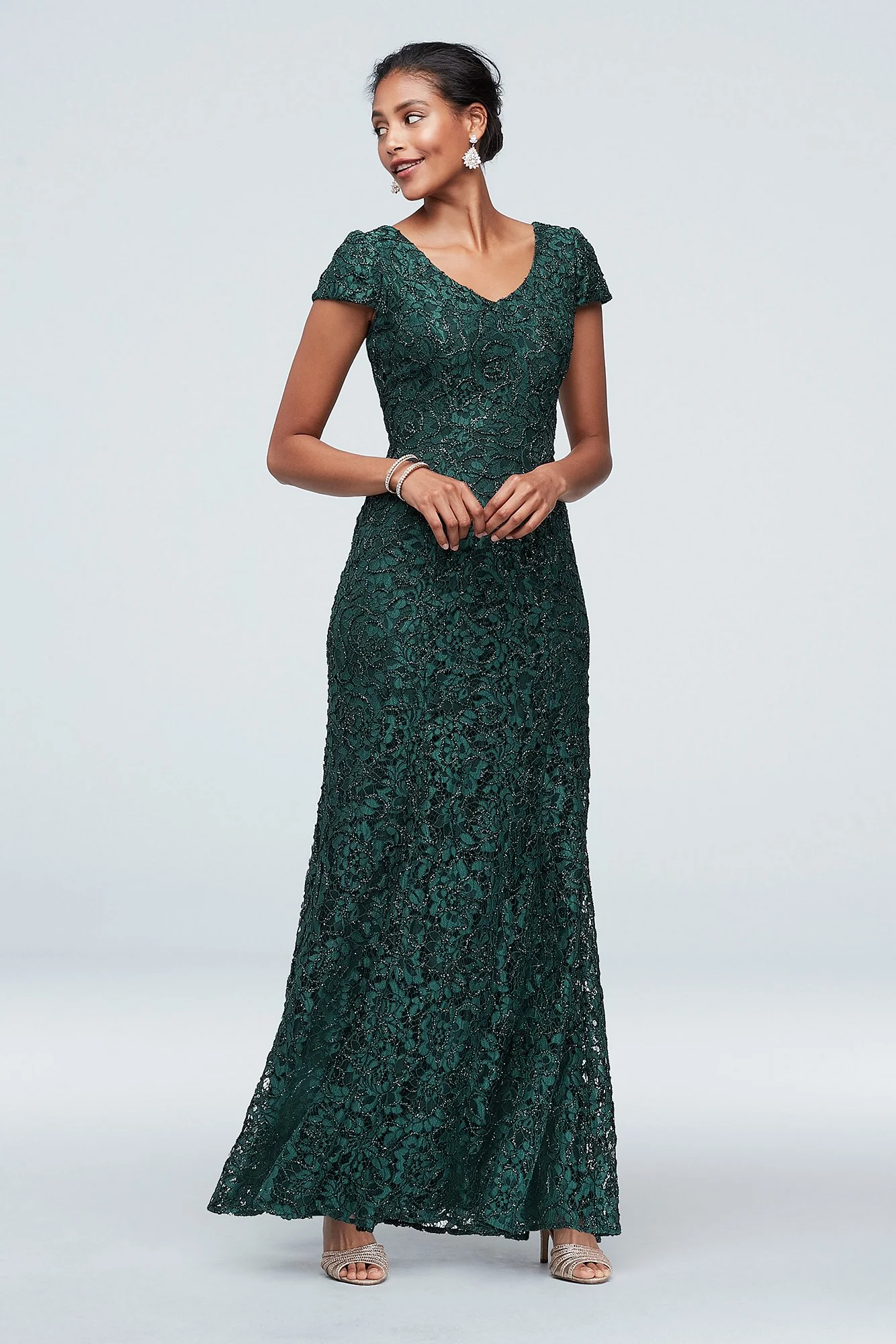 Shimmer Corded Lace Cap Sleeve Gown - Image 2