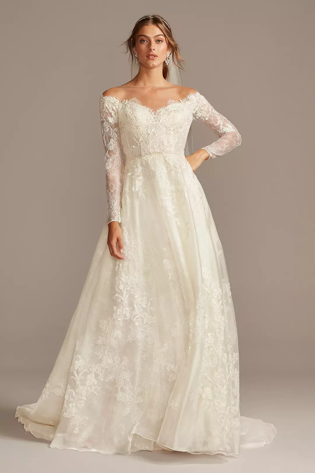 Shimmer Lace Long Sleeve Applique Wedding Dress - Image 13