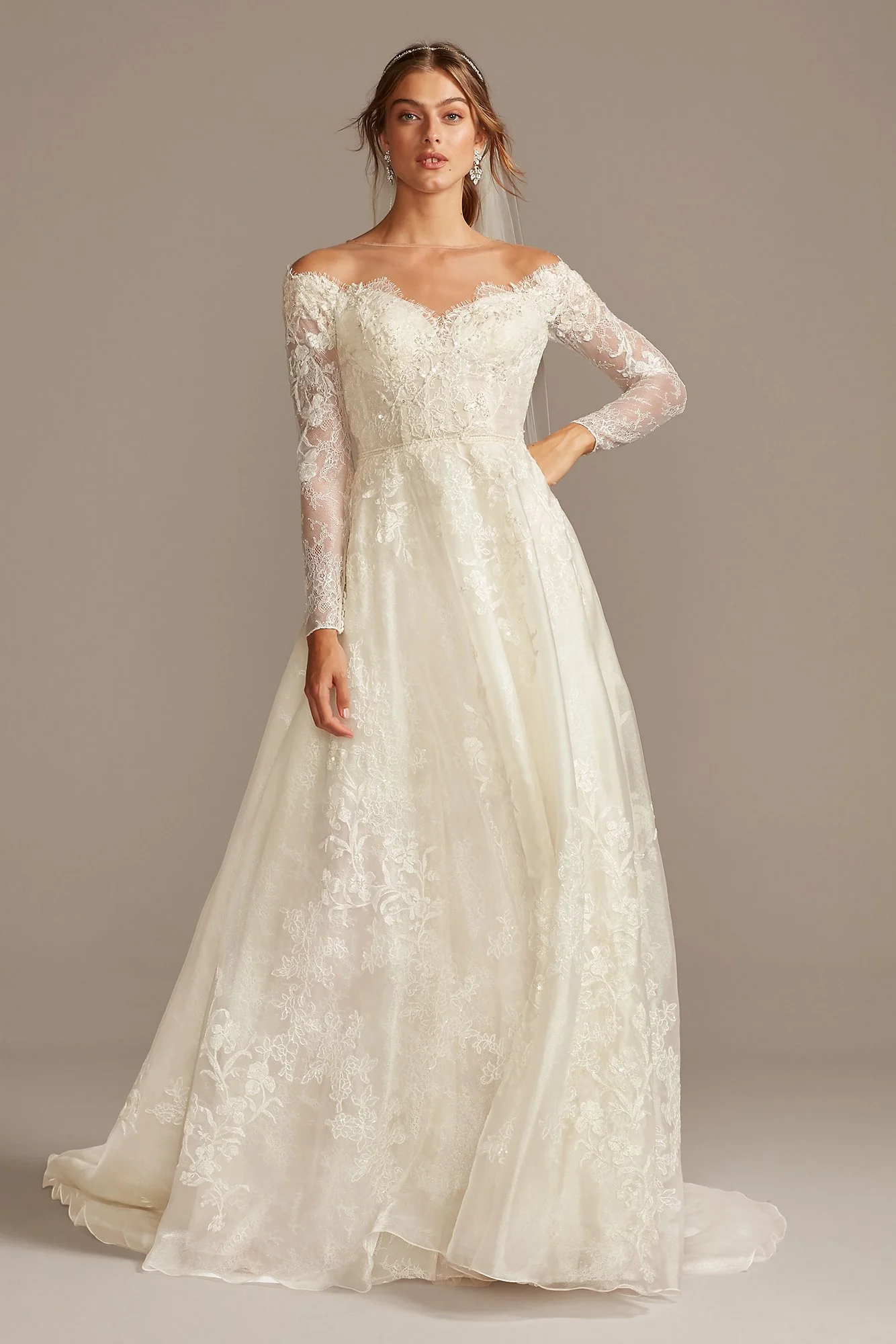 Shimmer Lace Long Sleeve Applique Wedding Dress - Image 8