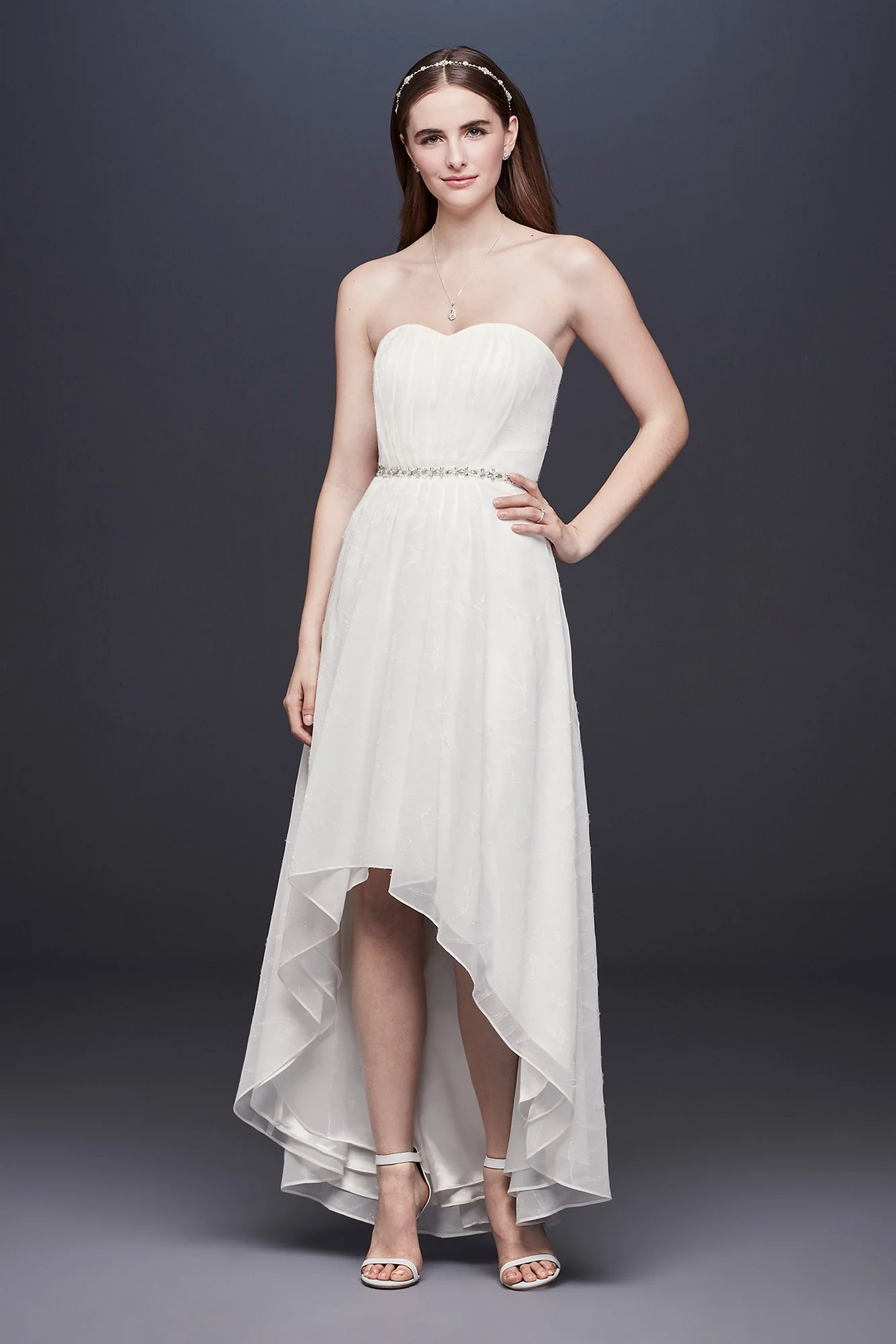 Shimmering High-Low Dress with Beaded Waist