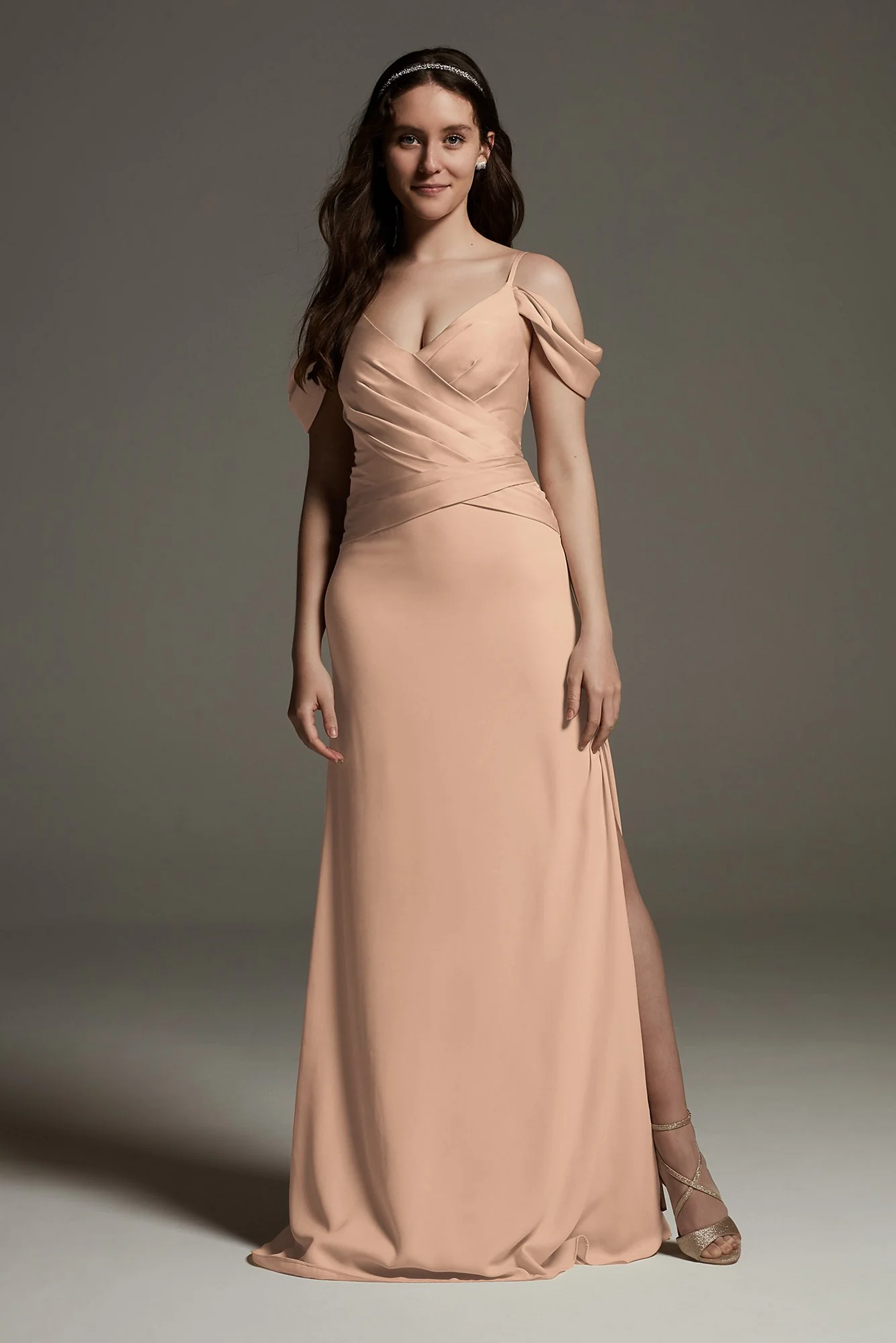 Shine Bodice Off Shoulder Crepe Bridesmaid Dress - Image 17