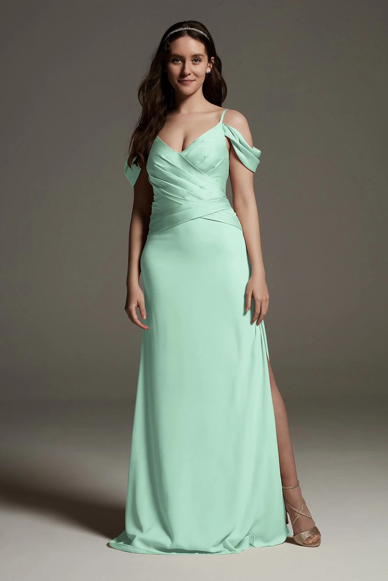 Shine Bodice Off Shoulder Crepe Bridesmaid Dress - Image 18