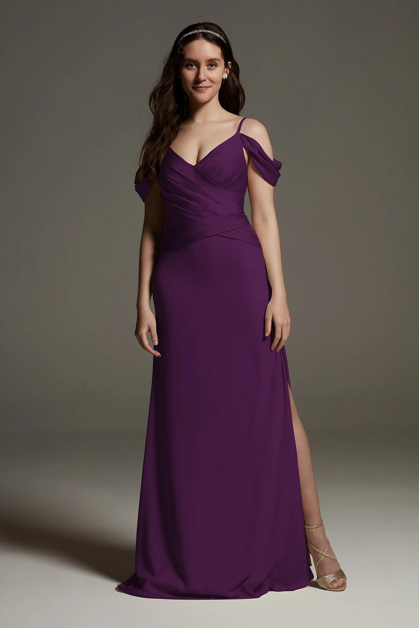 Shine Bodice Off Shoulder Crepe Bridesmaid Dress - Image 25