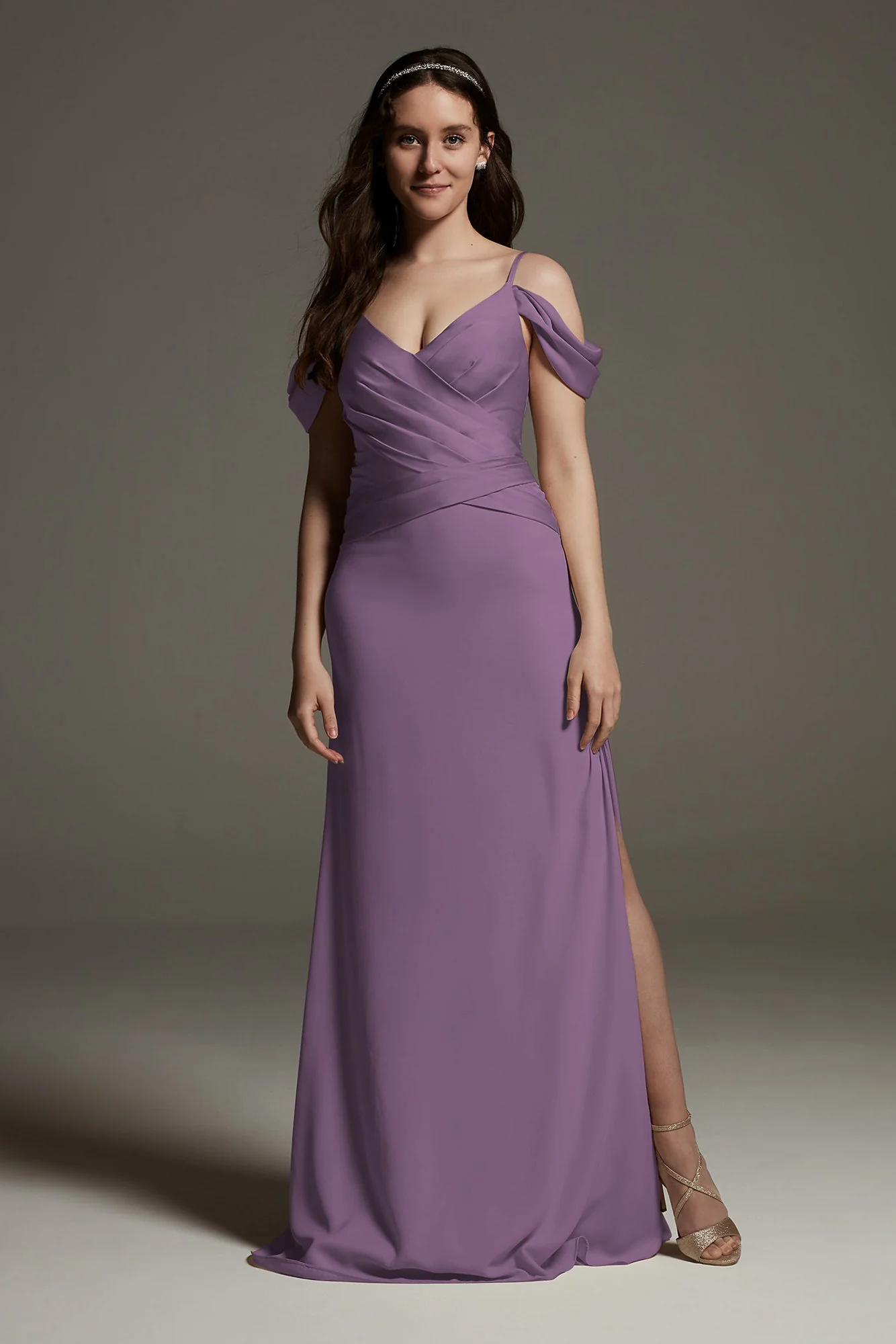 Shine Bodice Off Shoulder Crepe Bridesmaid Dress - Image 44