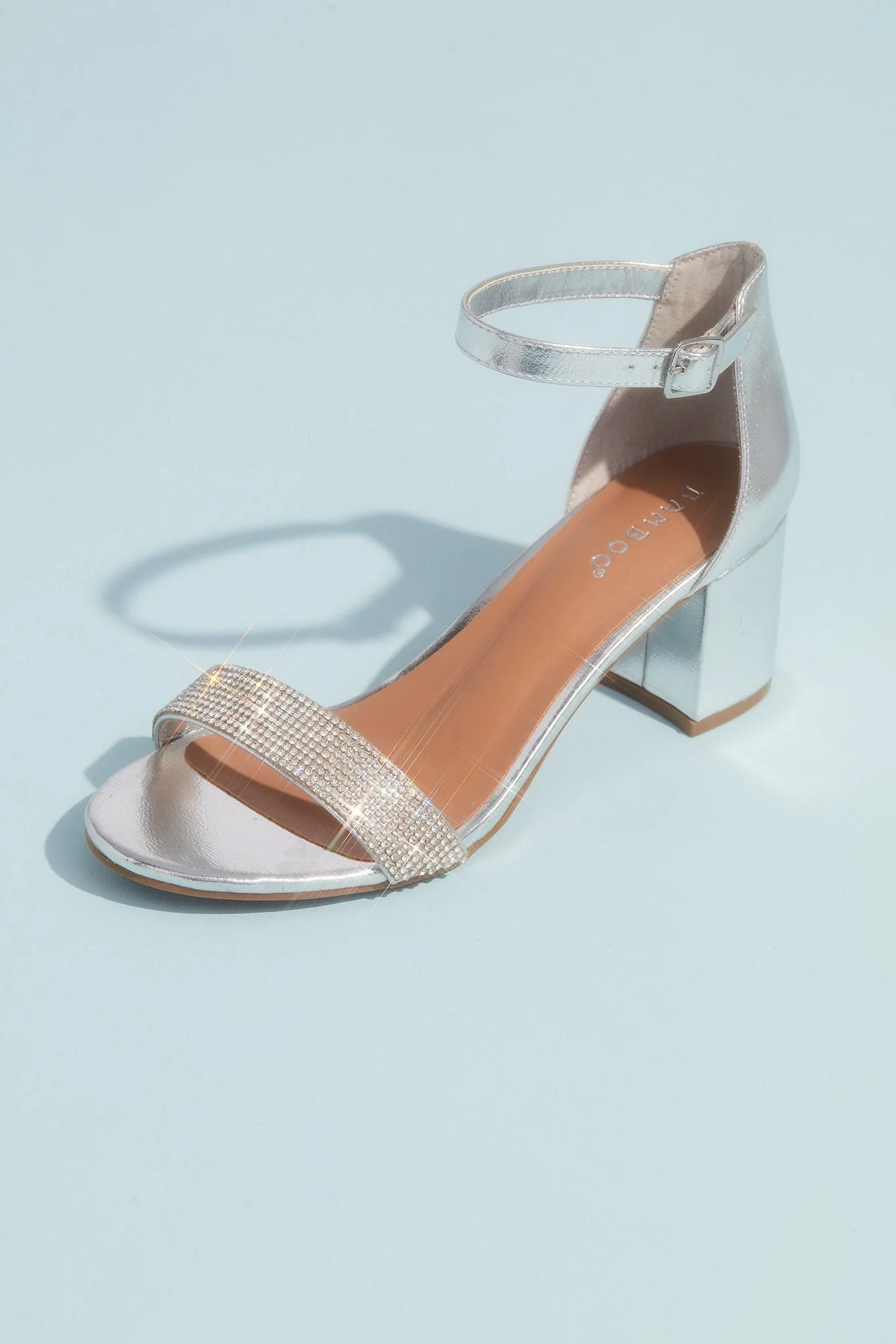 Shiny Metallic Block Heel Sandals with Crystals - Image 3