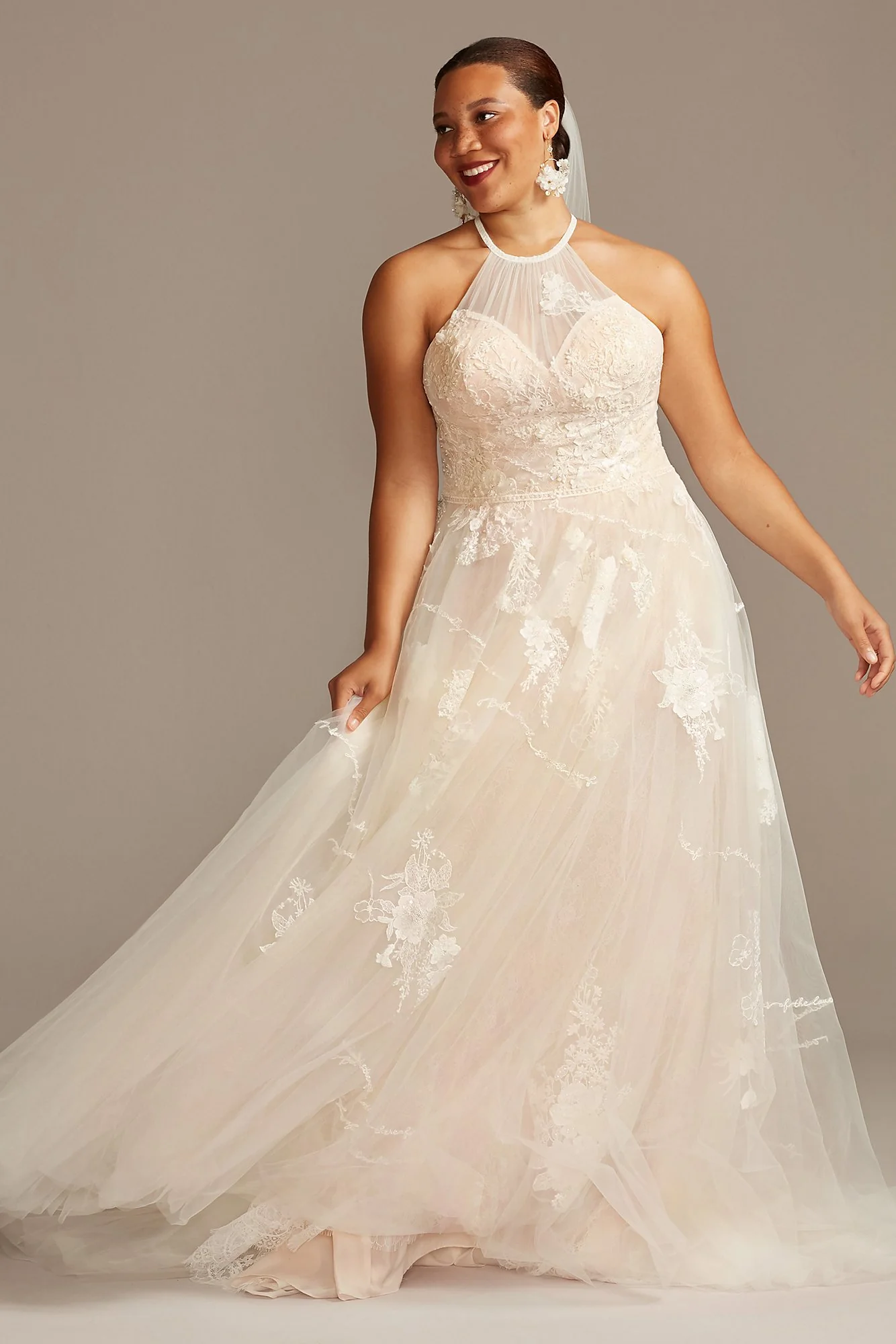 Shirred Halter Embroidered Poem Wedding Dress - Image 2
