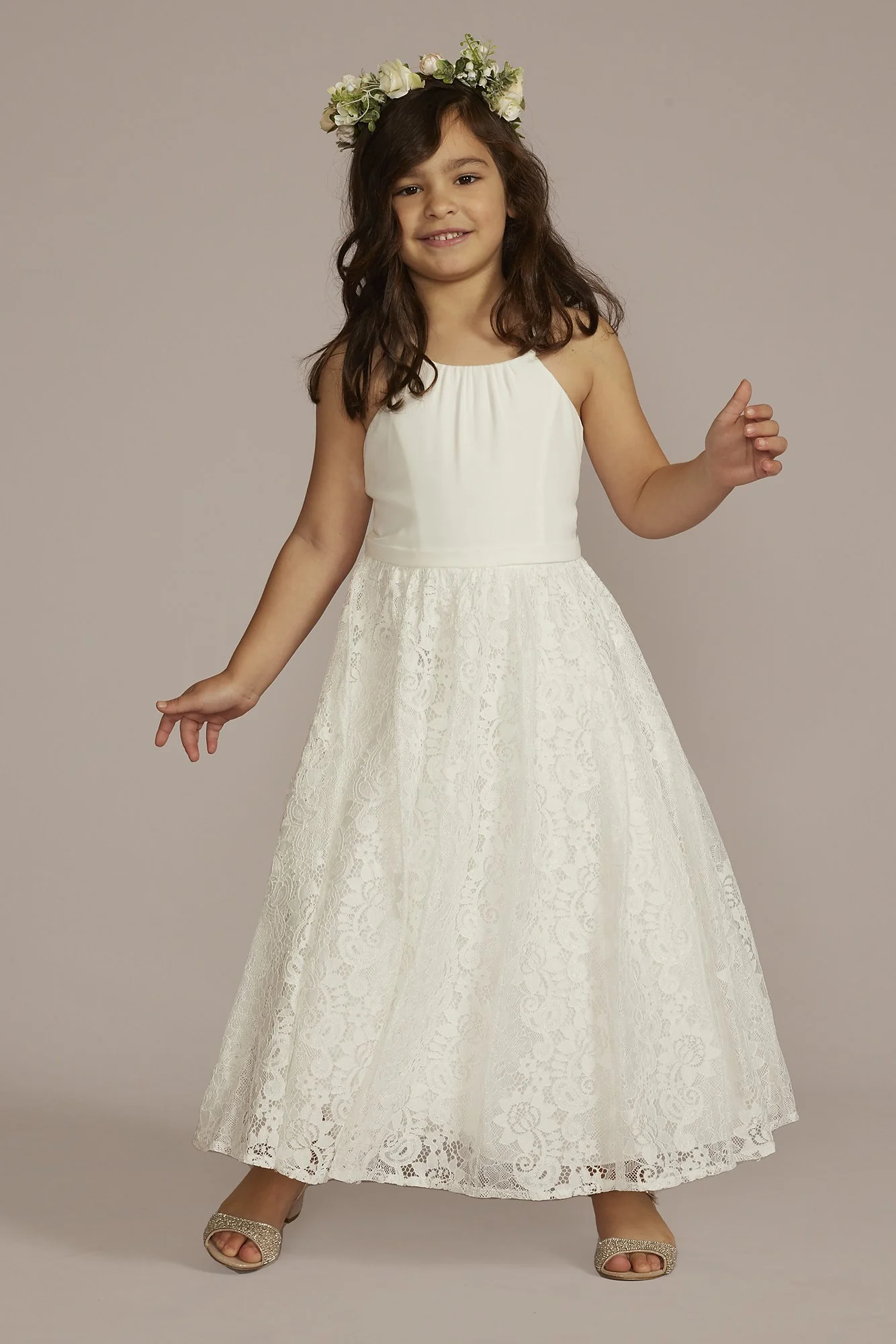 Shirred Halter Neck Ball Gown Flower Girl Dress - Image 2