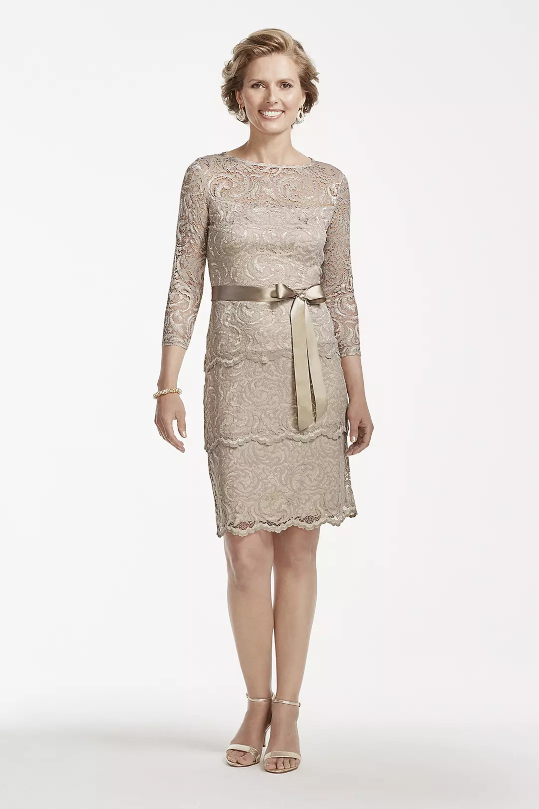 Short 3/4 Sleeve Tiered Floral Lace Dress - Image 10
