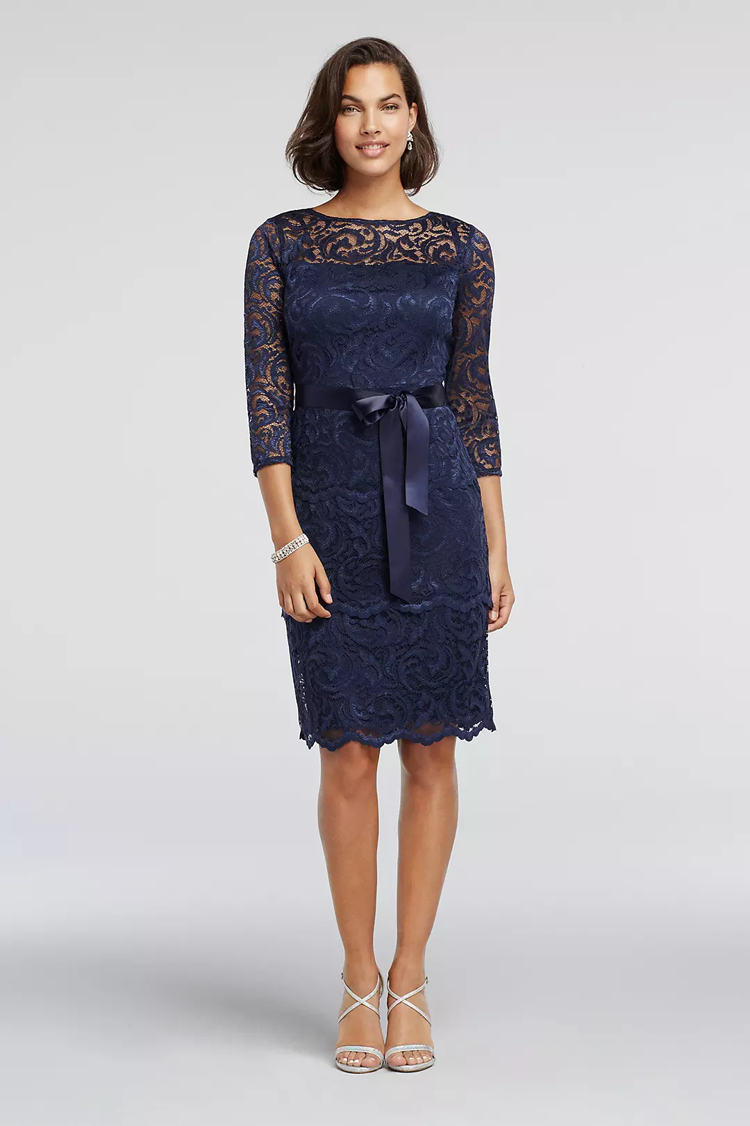 Short 3/4 Sleeve Tiered Floral Lace Dress - Image 15