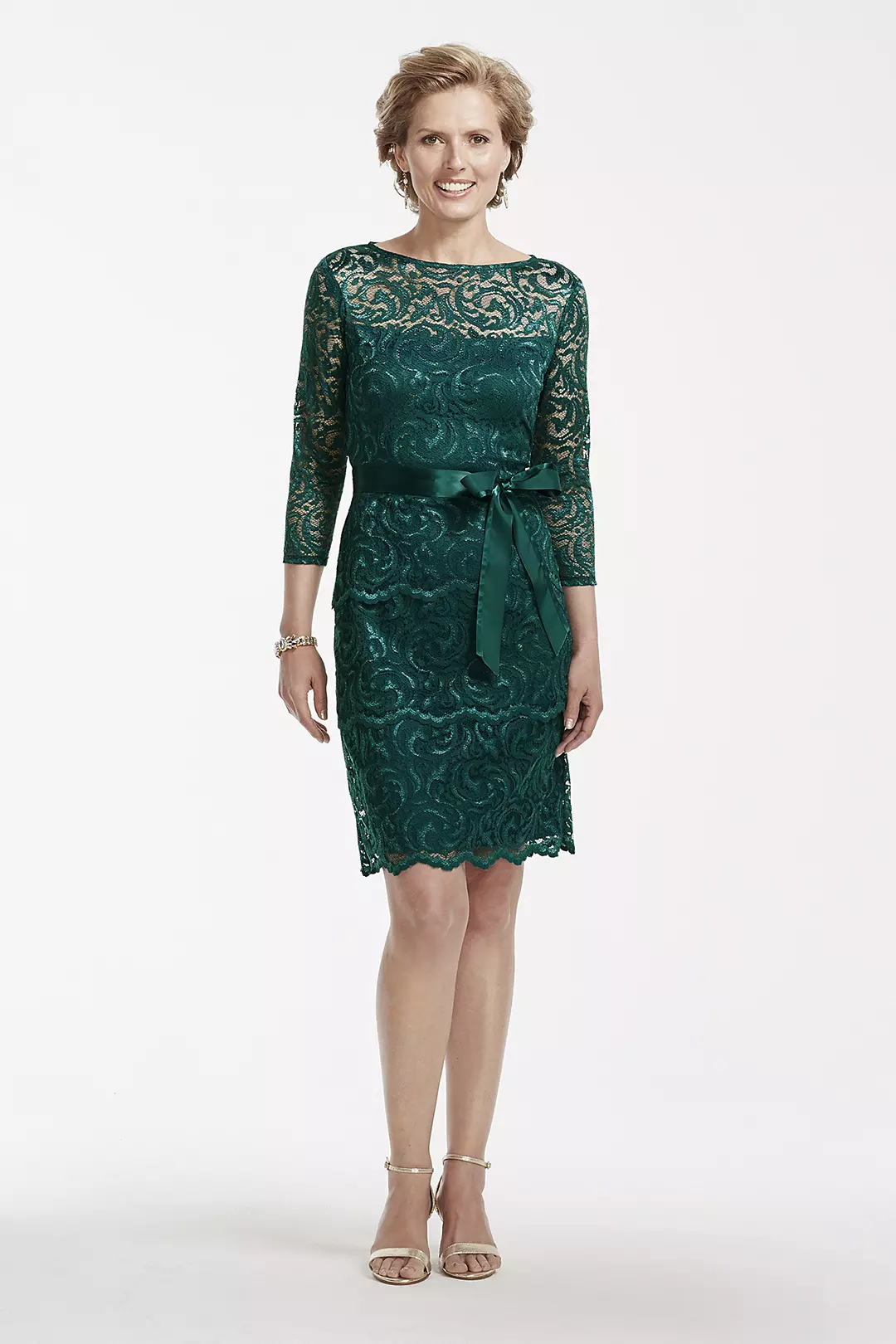 Short 3/4 Sleeve Tiered Floral Lace Dress - Image 24