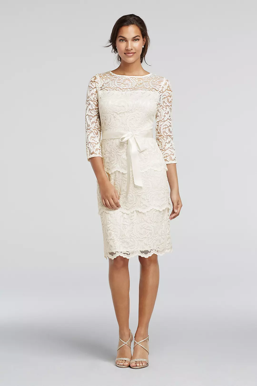 Short 3/4 Sleeve Tiered Floral Lace Dress - Image 29