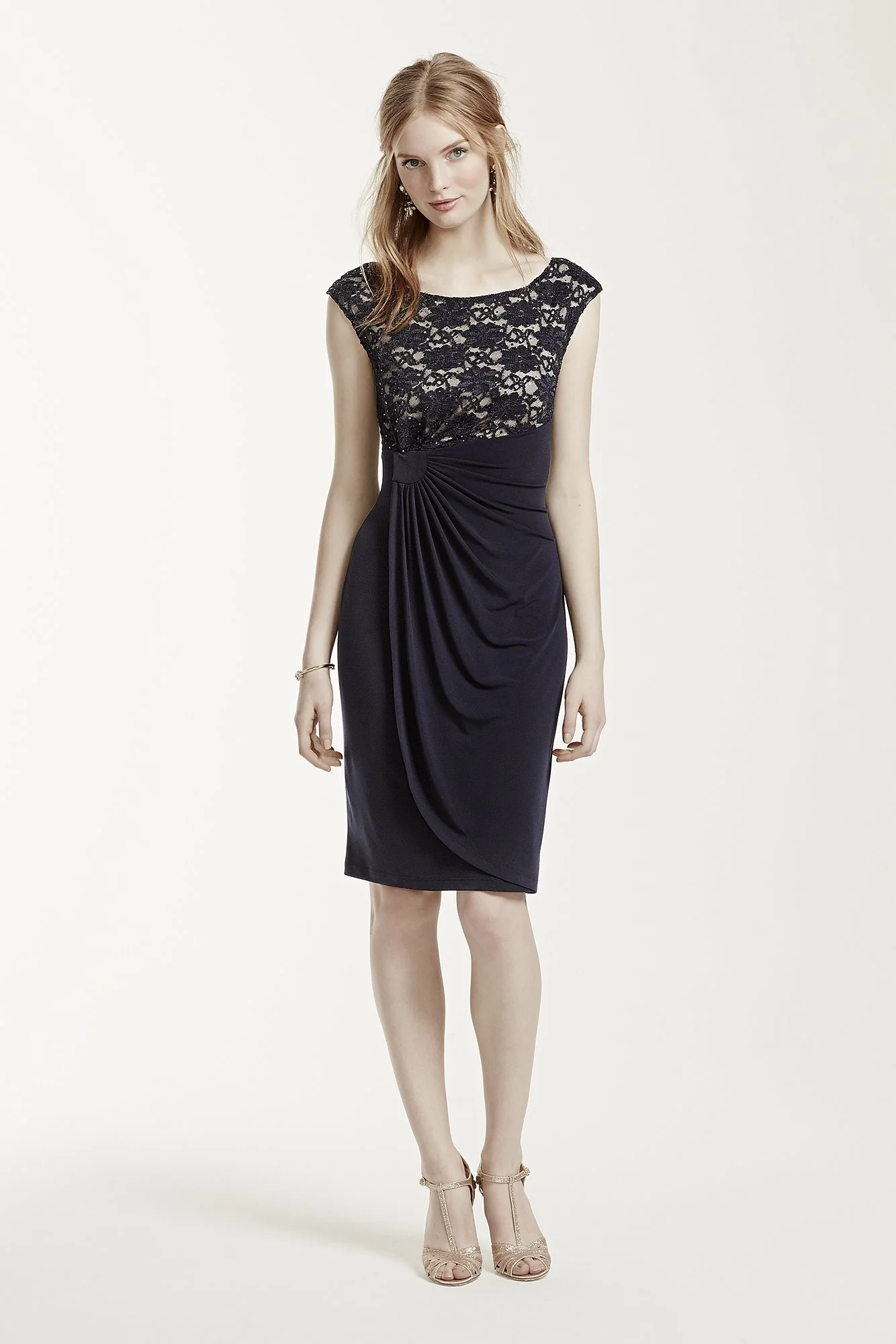 Short Cap Sleeve Jersey Dress with Lace Bodice