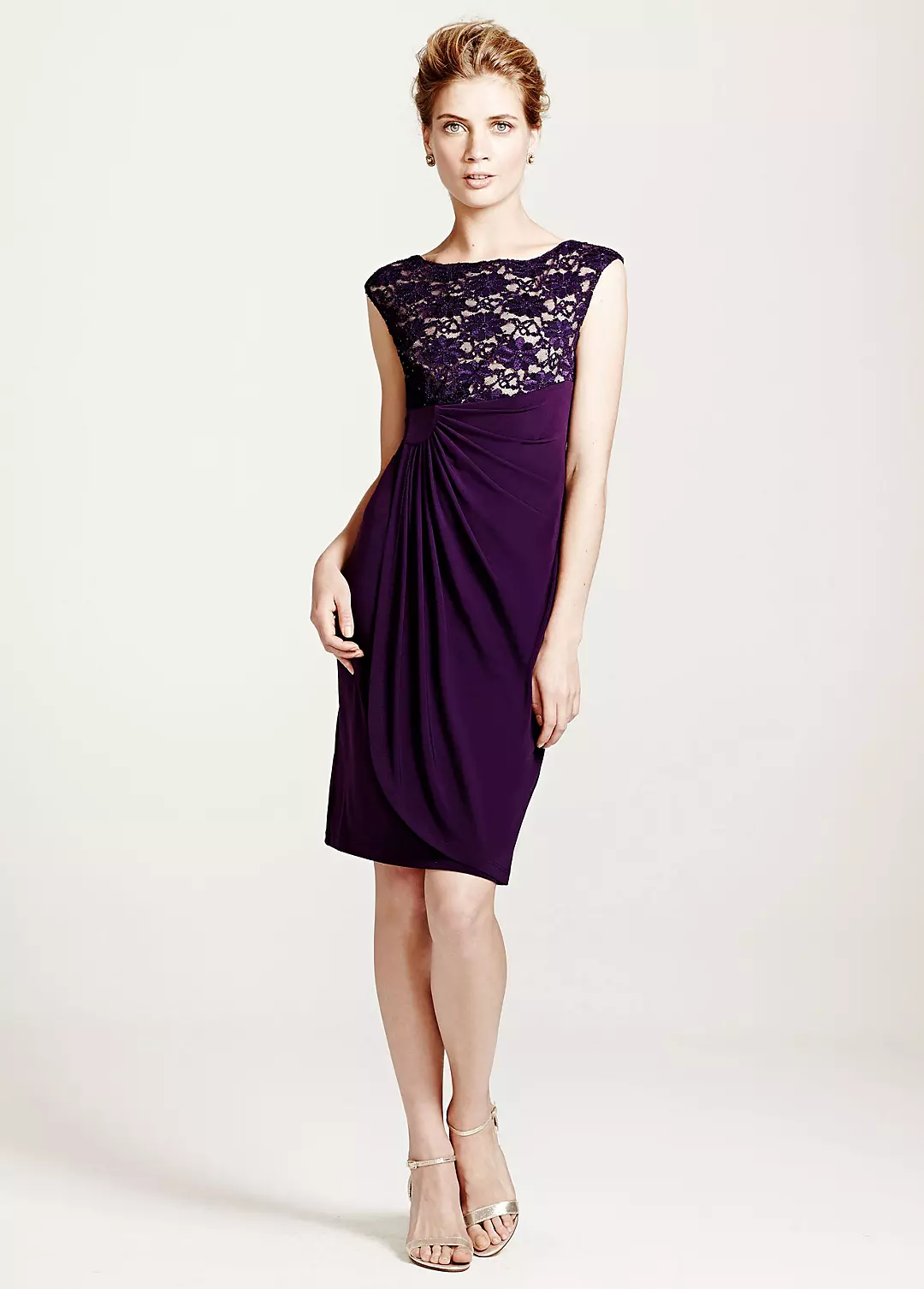 Short Cap Sleeve Jersey Dress with Lace Bodice - Image 6