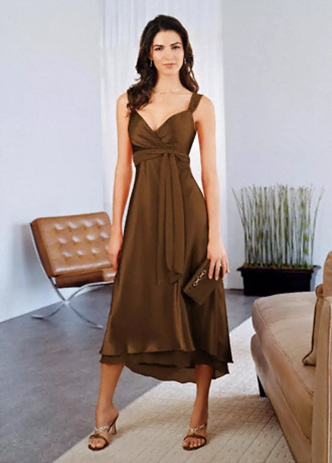 Short Charmeuse Dress with Chiffon Sash and Straps