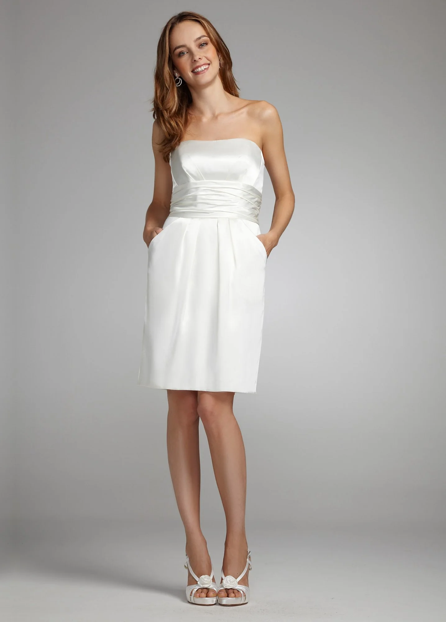 Short Charmeuse Dress with Ruched Waist & Pockets - Image 2