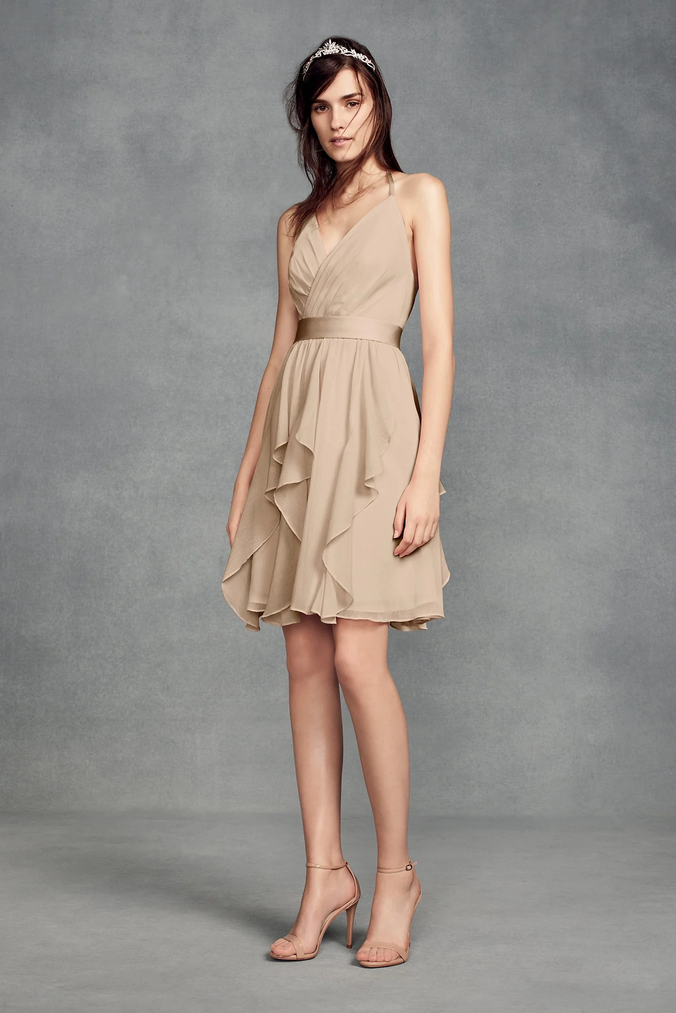 Short Chiffon Bridesmaid Dress with Cascade Skirt